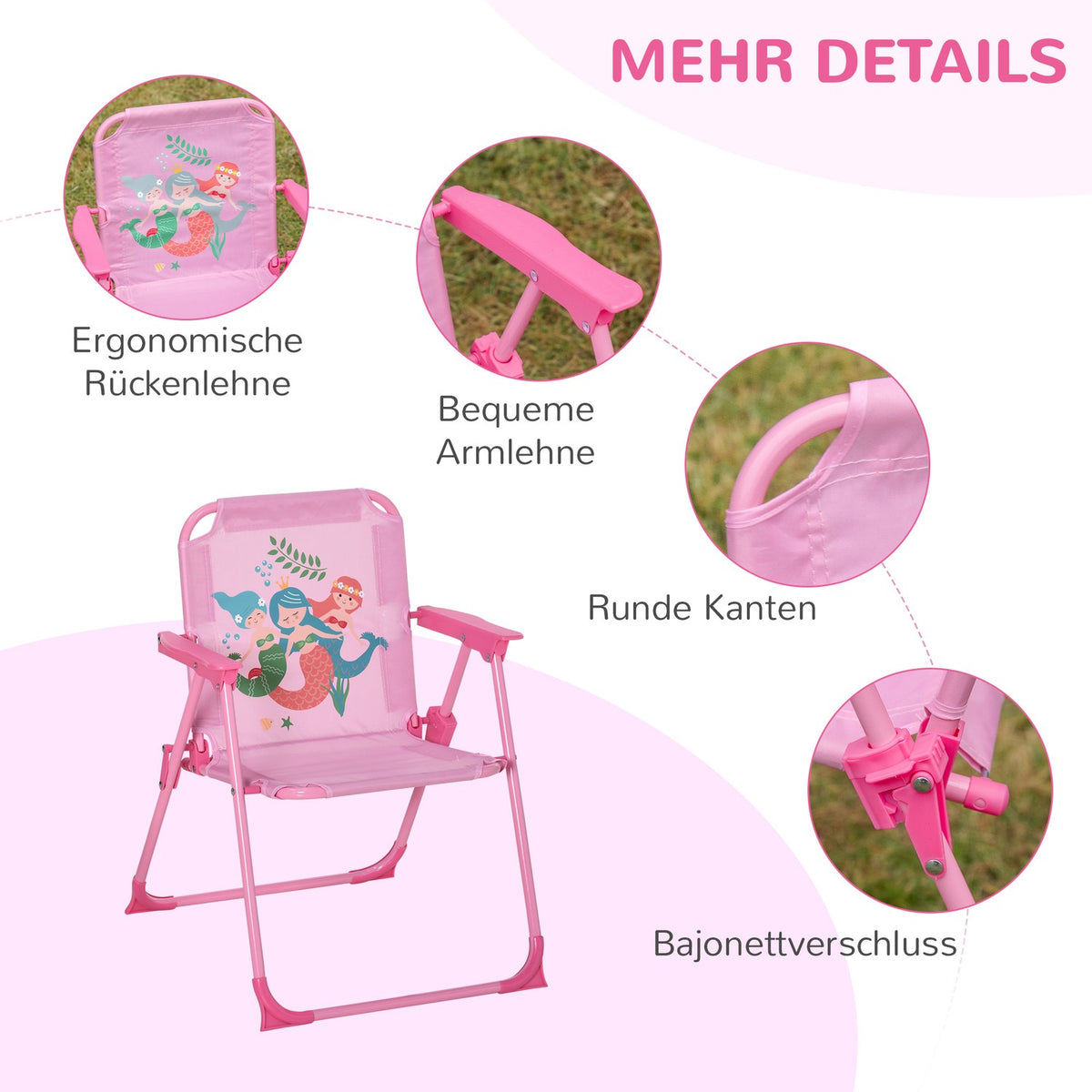 Children'S Seating Group, Garden Set, Garden Table, 2 Folding Chairs, Parasol, 3-6 Years, Pink