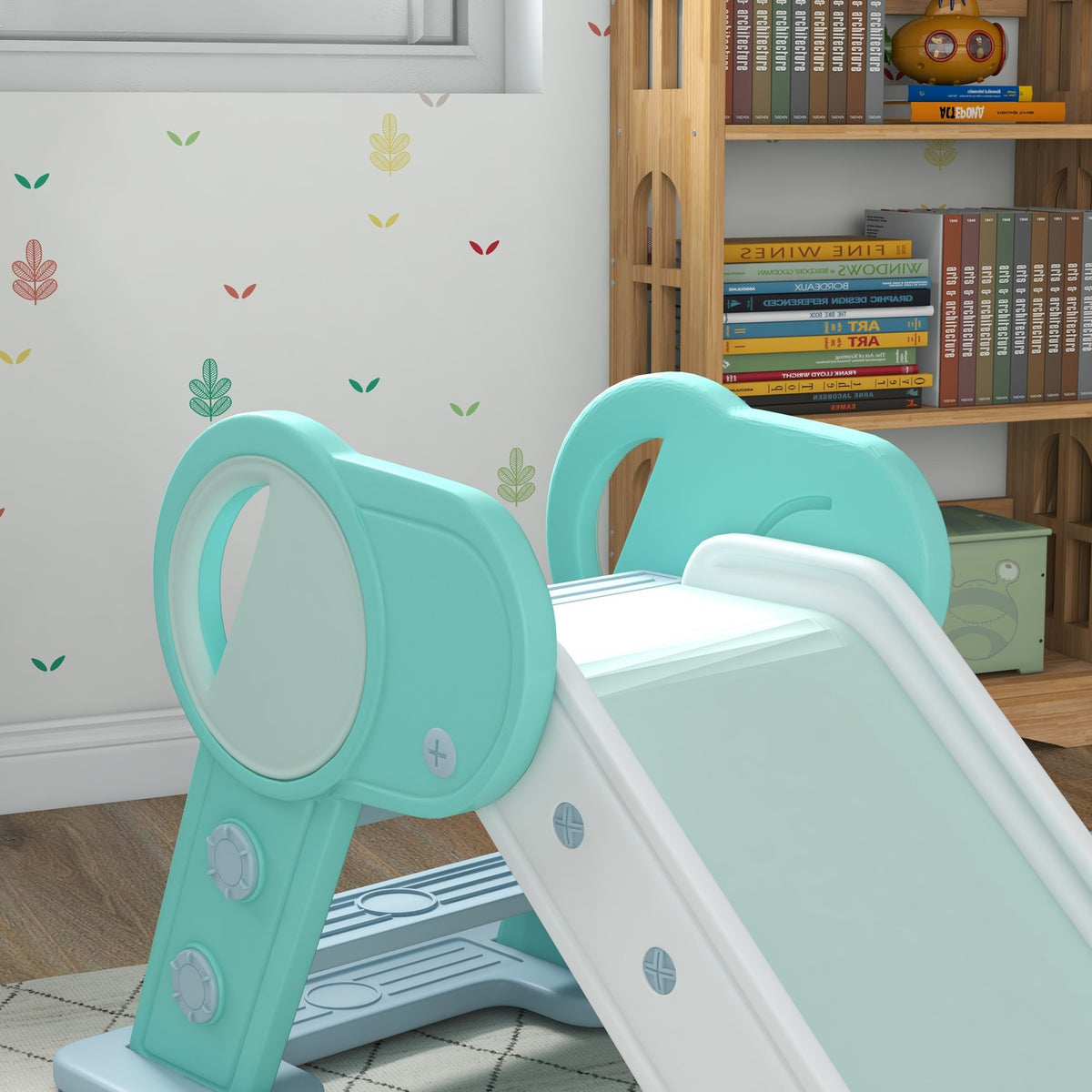 Children'S Slide, Folding Garden Slide For 1.5-3 Years, Suitable For Indoor And Outdoor Use, Green And White
