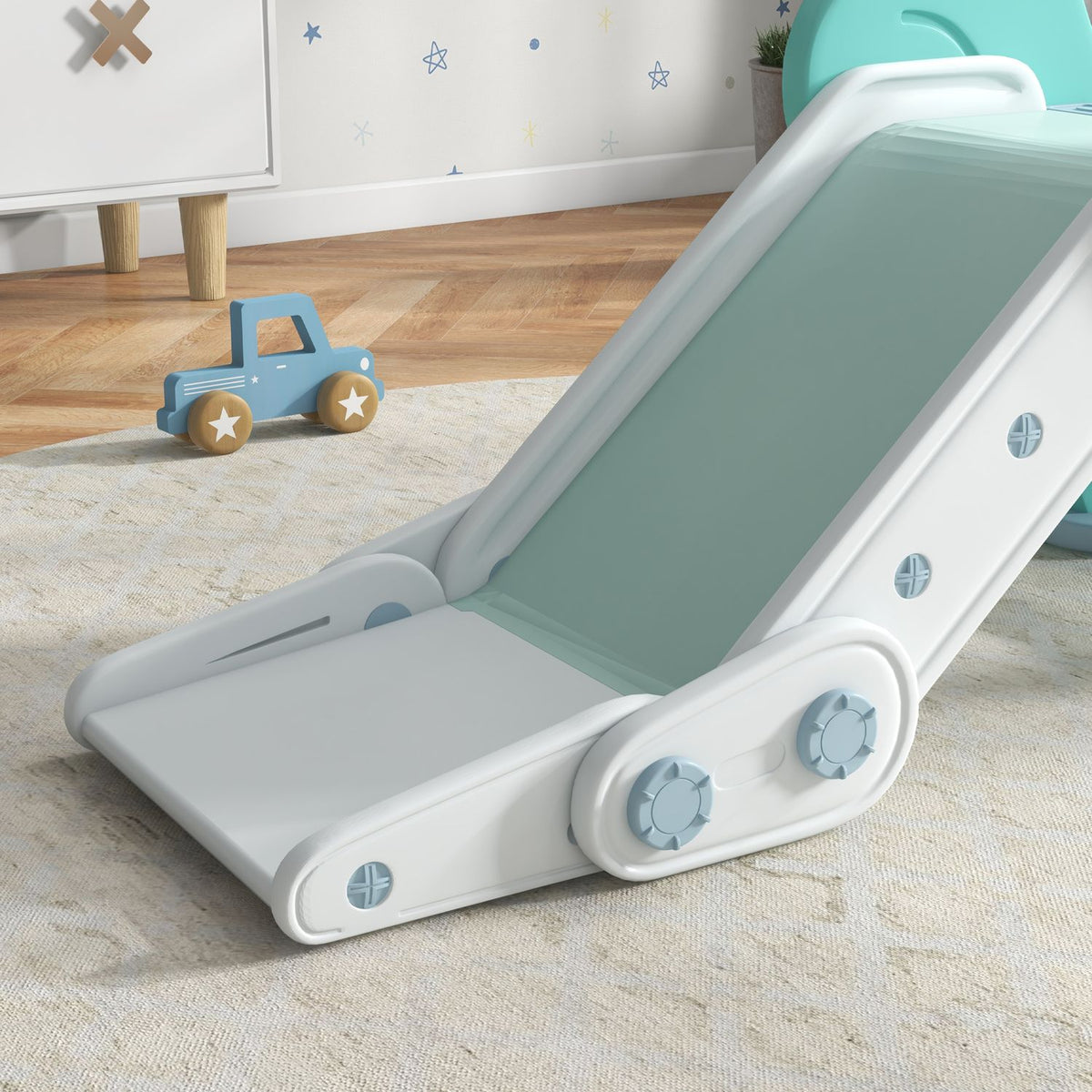 Children'S Slide, Folding Garden Slide For 1.5-3 Years, Suitable For Indoor And Outdoor Use, Green And White