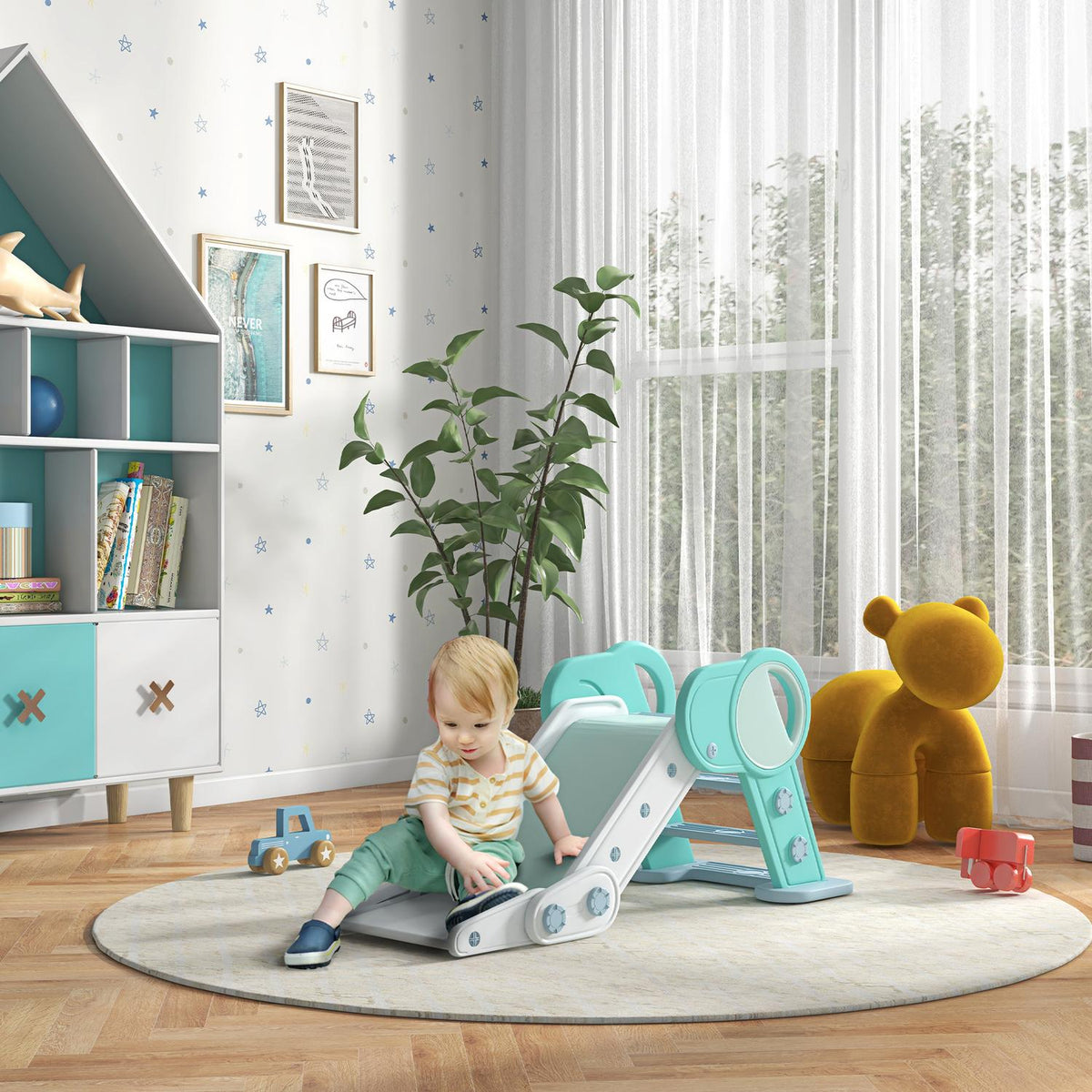 Children'S Slide, Folding Garden Slide For 1.5-3 Years, Suitable For Indoor And Outdoor Use, Green And White