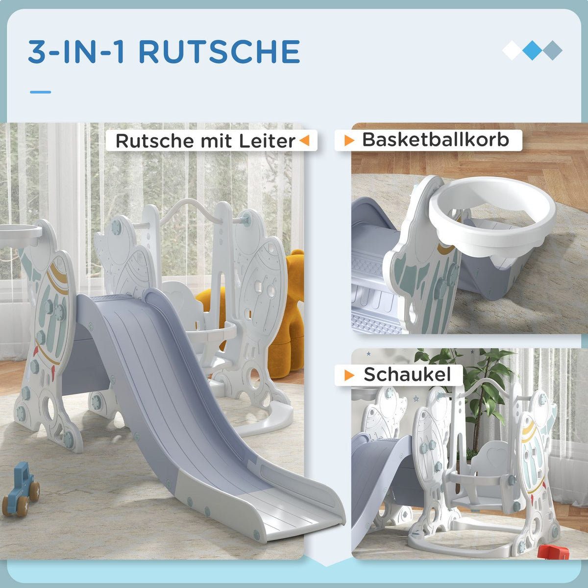 Children'S Slide With Swing 3-In-1 Children'S Playground With Basketball Hoop, For 1.5-4 Years