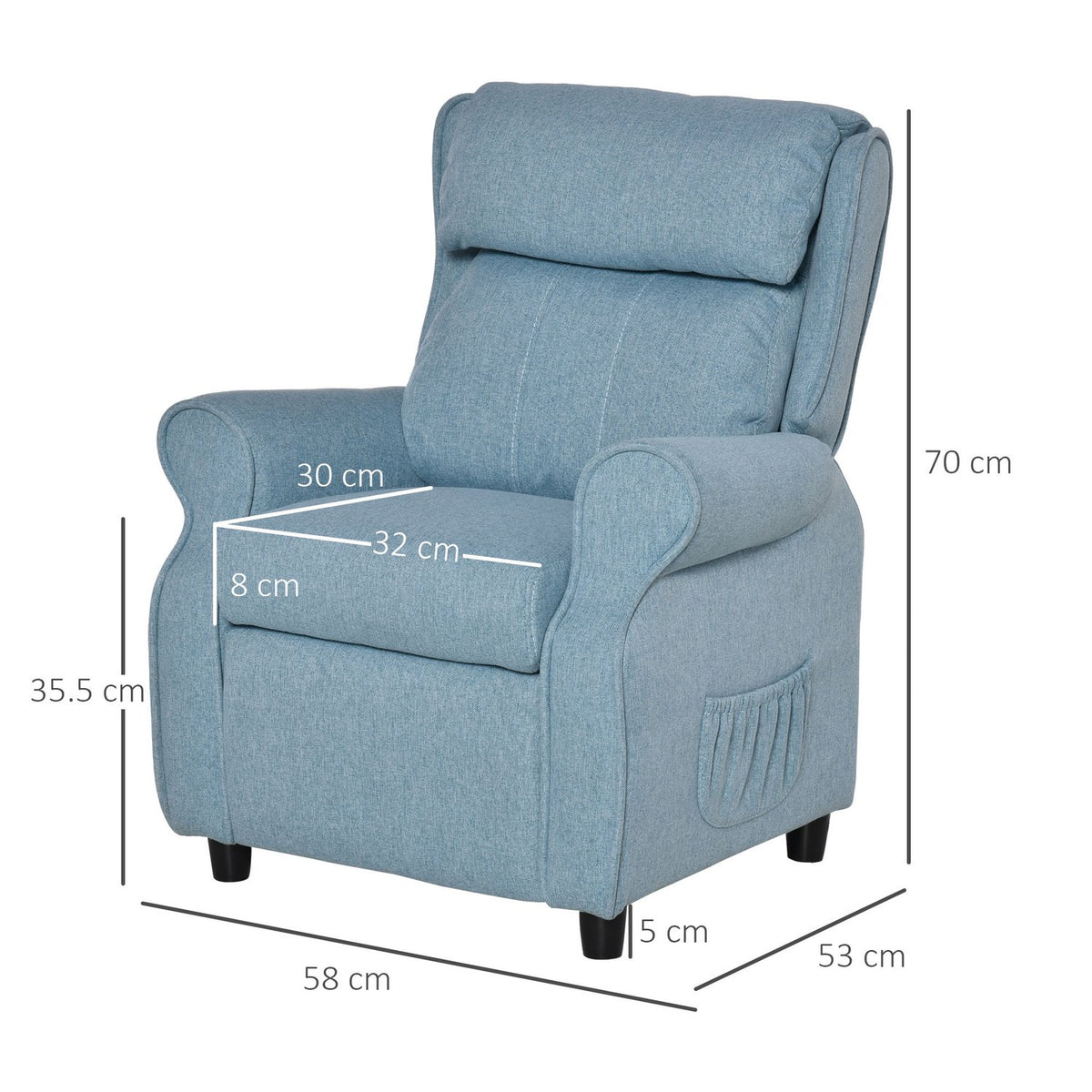 Children'S Sofa Children'S Couch With Adjustable Reclining Sofa & Footrest, Blue, For 3-5 Years, 58X53X70Cm