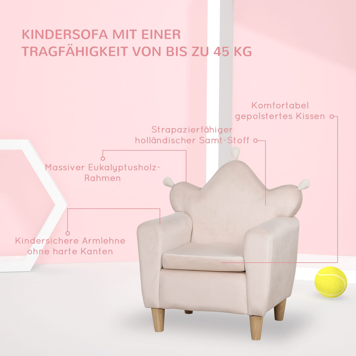 Children'S Sofa In Light Pink, Comfortable Children'S Armchair, Play Sofa, 50X42X58Cm, For Children 3-7 Years
