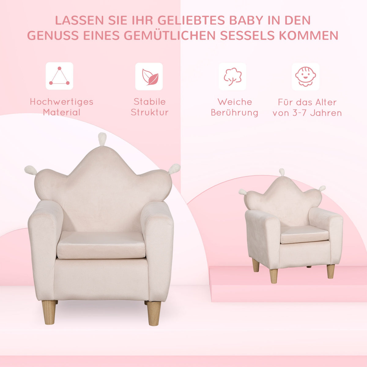 Children'S Sofa In Light Pink, Comfortable Children'S Armchair, Play Sofa, 50X42X58Cm, For Children 3-7 Years