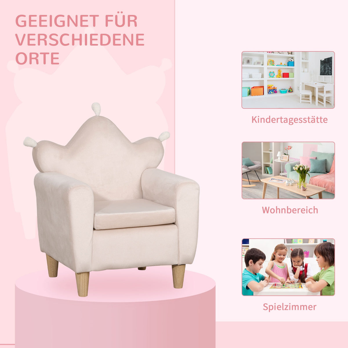 Children'S Sofa In Light Pink, Comfortable Children'S Armchair, Play Sofa, 50X42X58Cm, For Children 3-7 Years