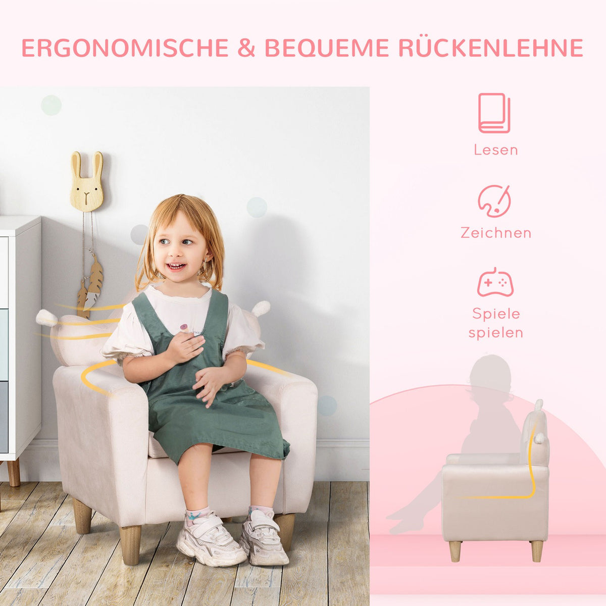 Children'S Sofa In Light Pink, Comfortable Children'S Armchair, Play Sofa, 50X42X58Cm, For Children 3-7 Years