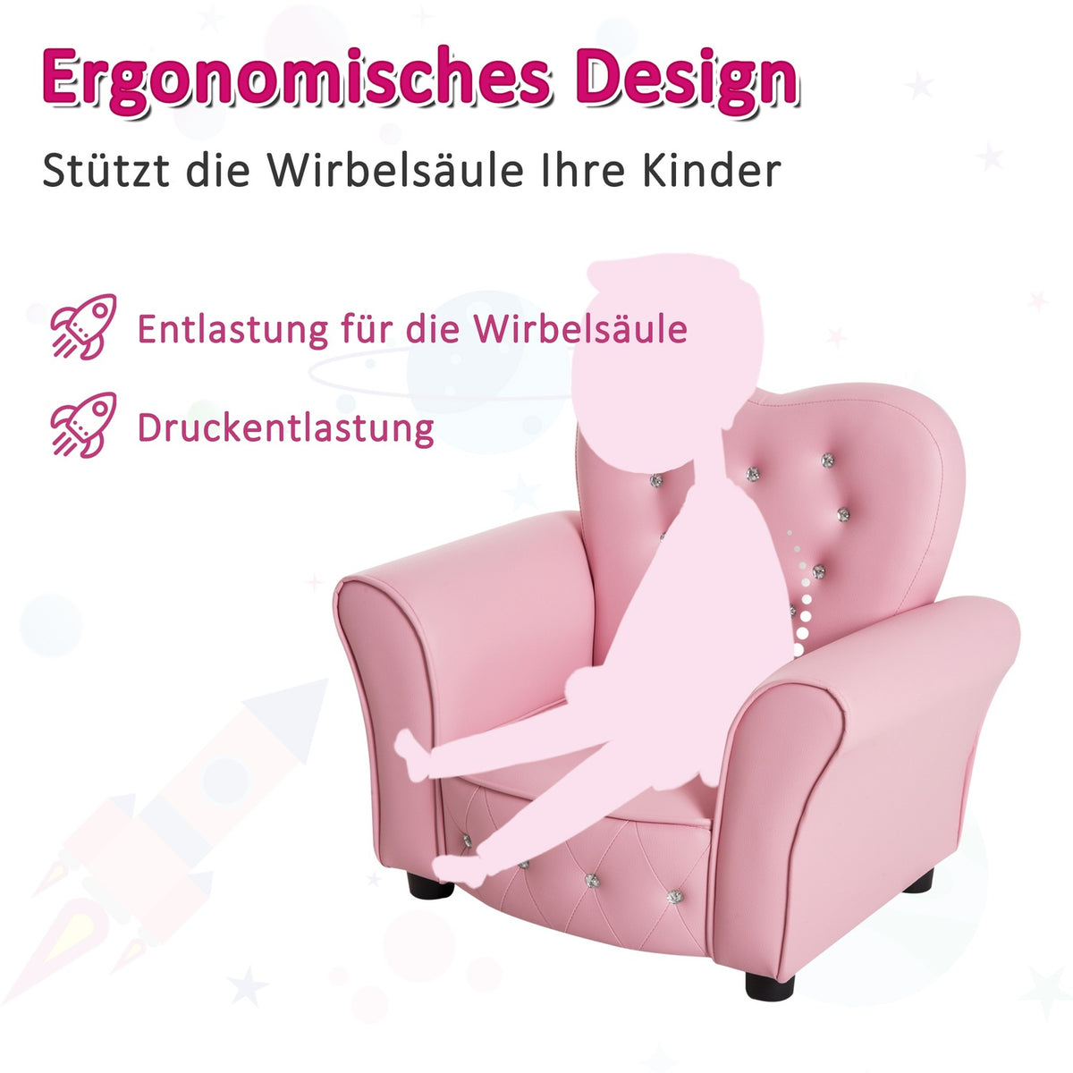 Children'S Sofa Princess Heart-Shaped Children'S Armchair In Pink, Cozy Children'S Room Sofa, L59Xw41.5Xh49Cm