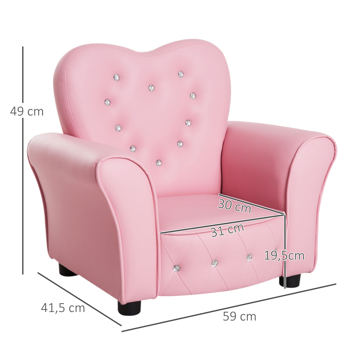Children'S Sofa Princess Heart-Shaped Children'S Armchair In Pink, Cozy Children'S Room Sofa, L59Xw41.5Xh49Cm