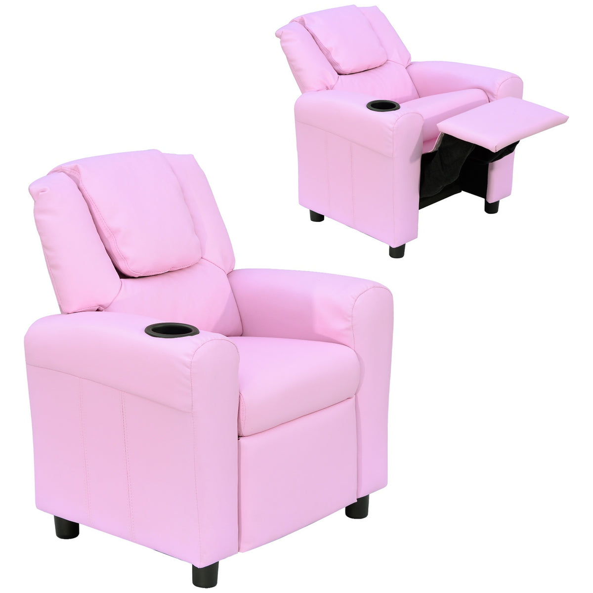 Children'S Sofa Reclining Function Children'S Armchair 3-6 Years Pink Cup Holder 62X56X69Cm