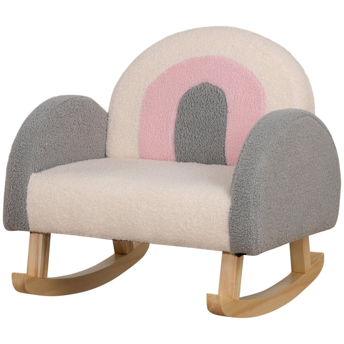 Children'S Sofa Rocking Chair Soft Children'S Armchair In Imitation Lambskin, Eucalyptus Wood, Gray, For 3-5 Years, Comfortable For Toddlers