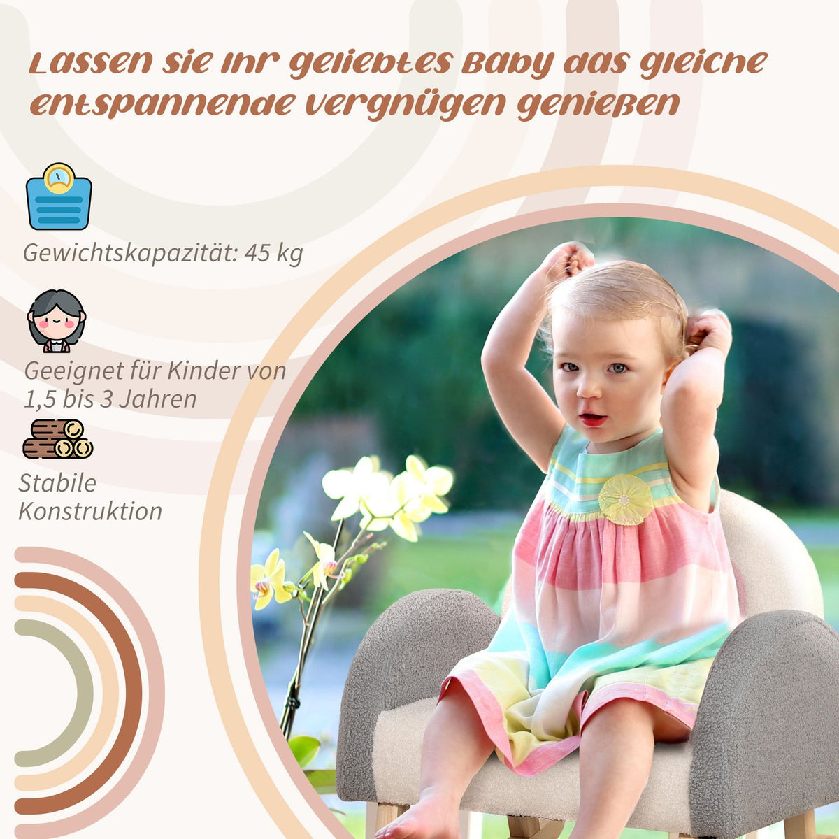Children'S Sofa Rocking Chair Soft Children'S Armchair In Imitation Lambskin, Eucalyptus Wood, Gray, For 3-5 Years, Comfortable For Toddlers