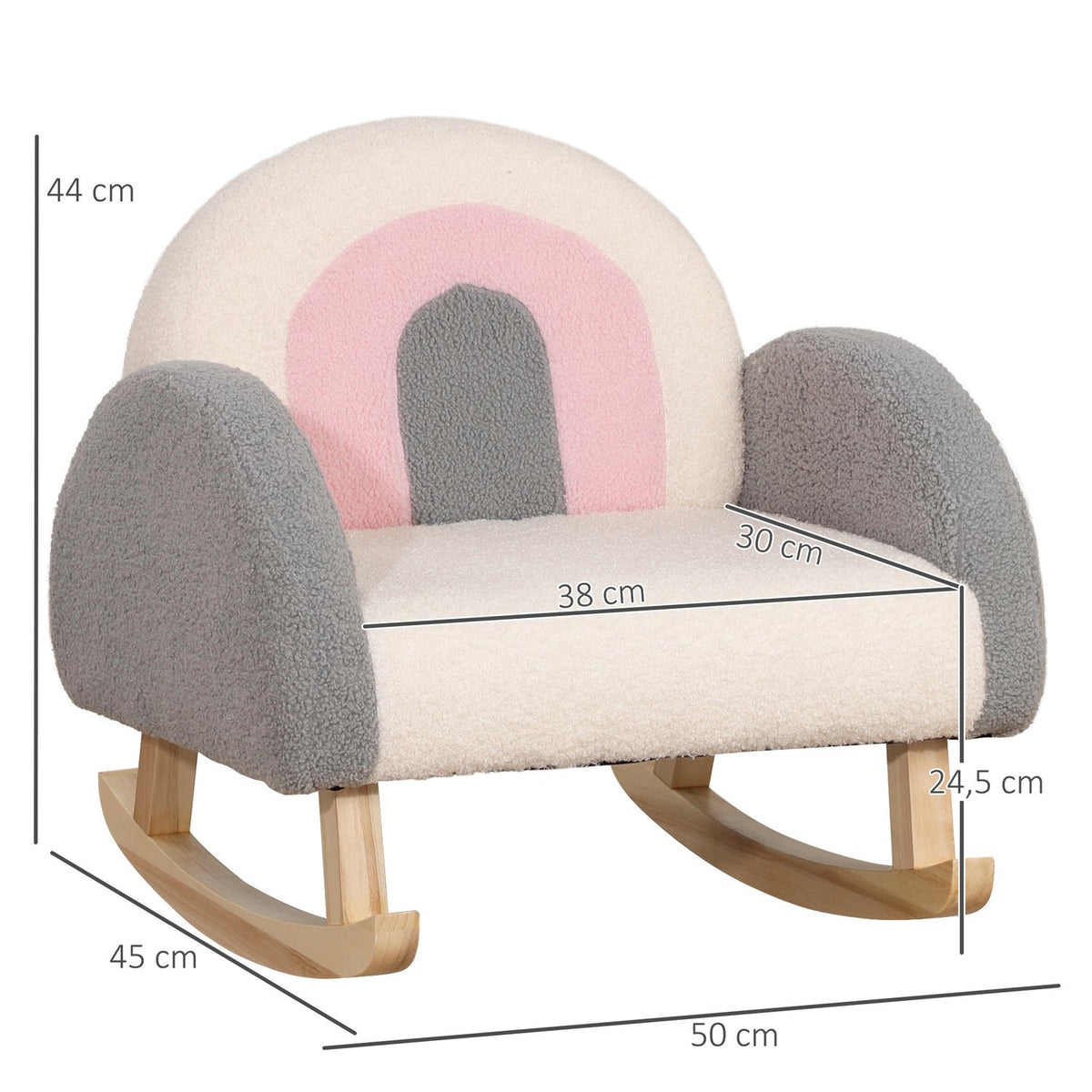 Children'S Sofa Rocking Chair Soft Children'S Armchair In Imitation Lambskin, Eucalyptus Wood, Gray, For 3-5 Years, Comfortable For Toddlers