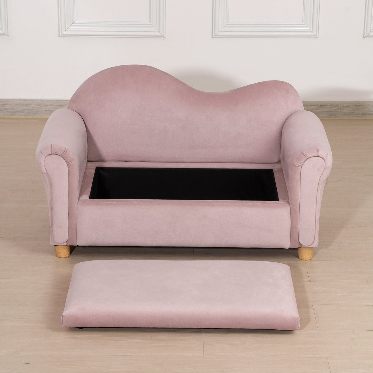 Children'S Sofa Storage Space Pink Fleece Two-Seater 3-5 Years 84X41.5X48.5Cm