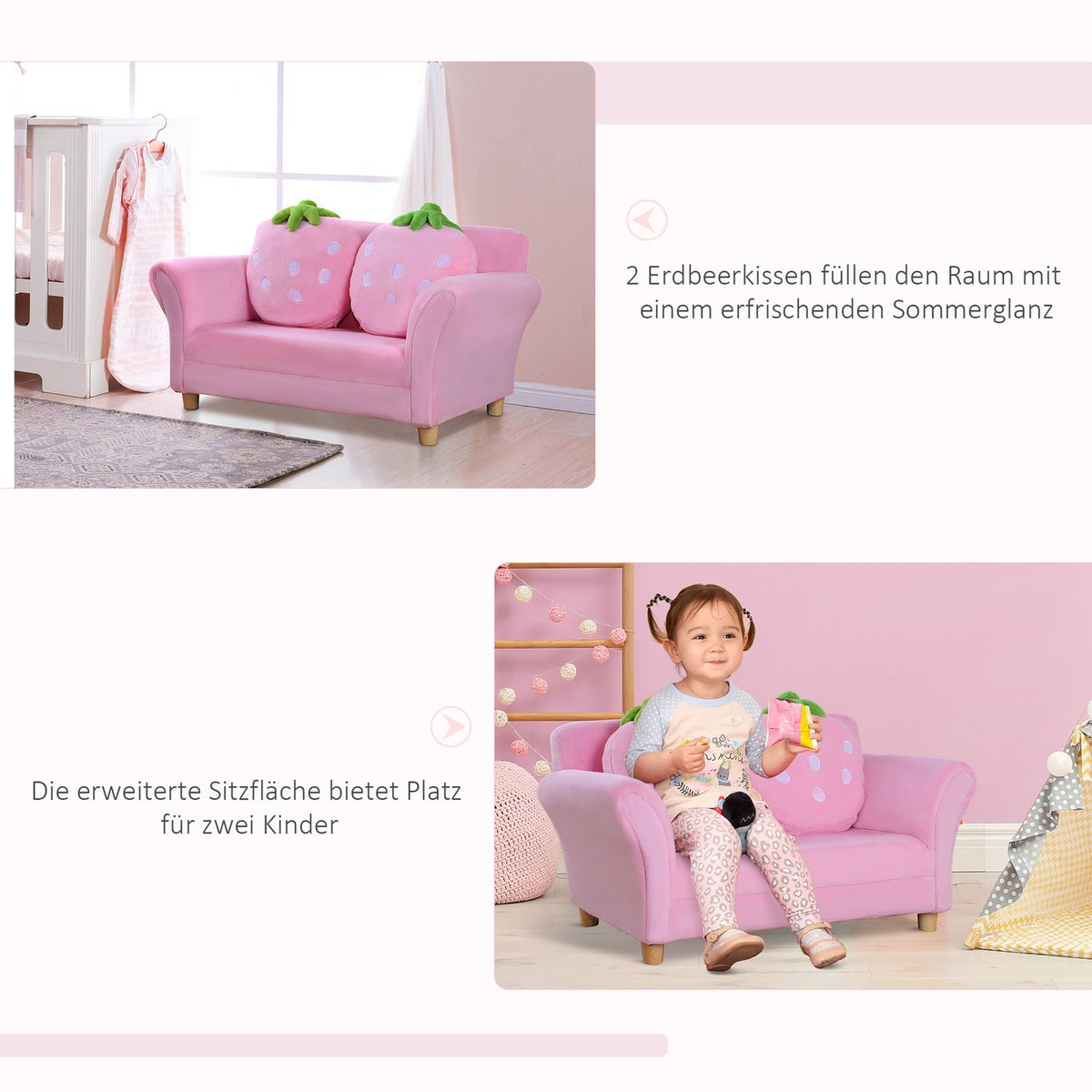 Children'S Sofa Strawberry Cozy Sofa & Armchair For Children'S Room, Soft Sofa, Double Sofa, Single Sofa, Children'S Chair