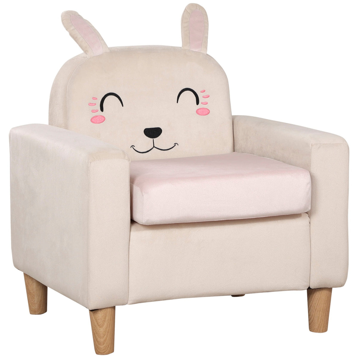 Children'S Sofa With Velvet Look Chaise Longue With Storage Space, Cream, Solid Wood, 53X47X54.5Cm, For Children 3-5 Years