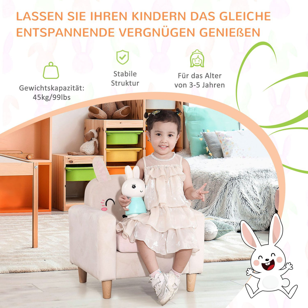 Children'S Sofa With Velvet Look Chaise Longue With Storage Space, Cream, Solid Wood, 53X47X54.5Cm, For Children 3-5 Years
