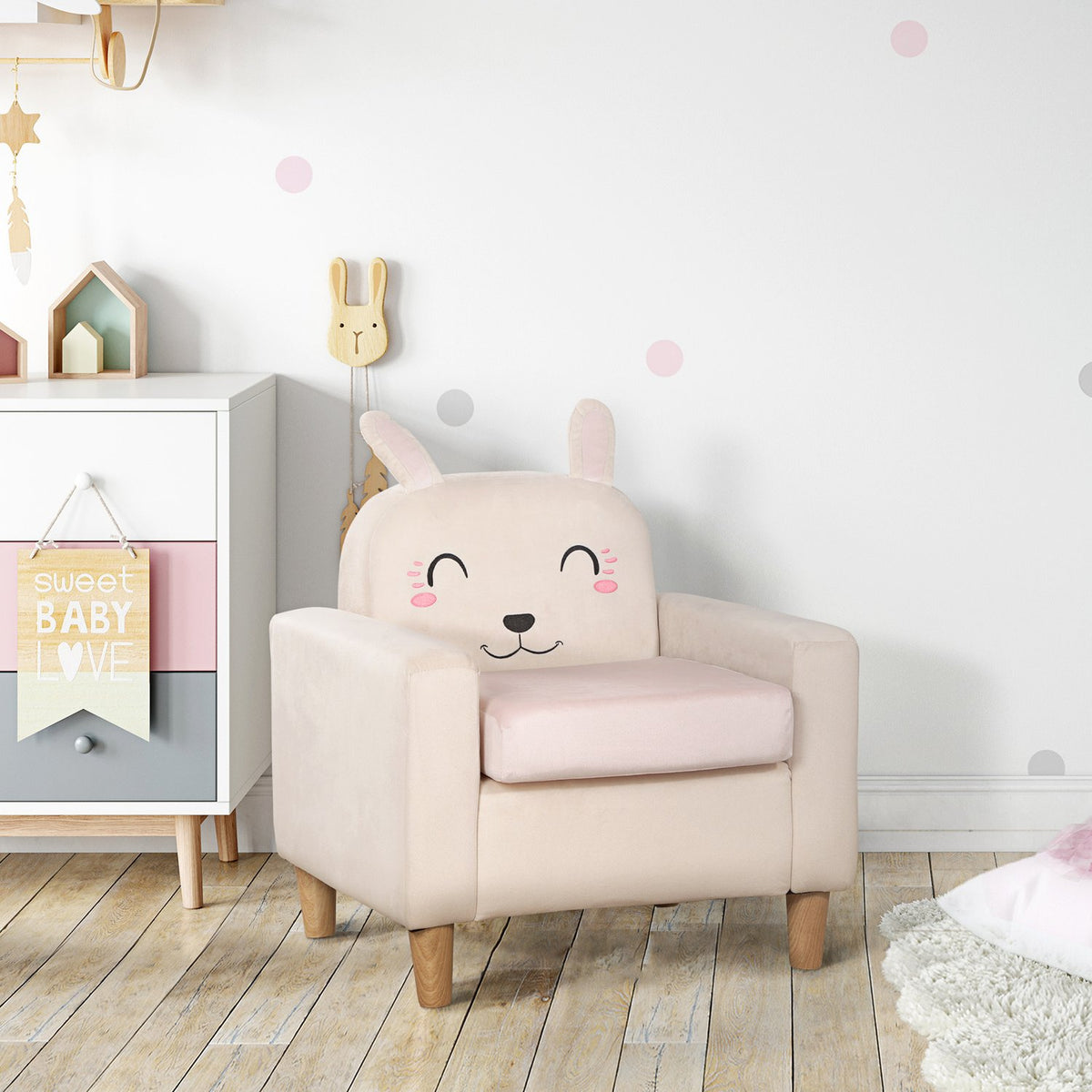 Children'S Sofa With Velvet Look Chaise Longue With Storage Space, Cream, Solid Wood, 53X47X54.5Cm, For Children 3-5 Years