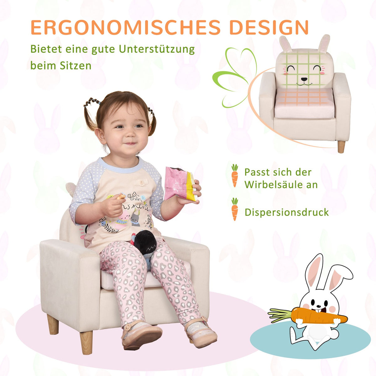 Children'S Sofa With Velvet Look Chaise Longue With Storage Space, Cream, Solid Wood, 53X47X54.5Cm, For Children 3-5 Years