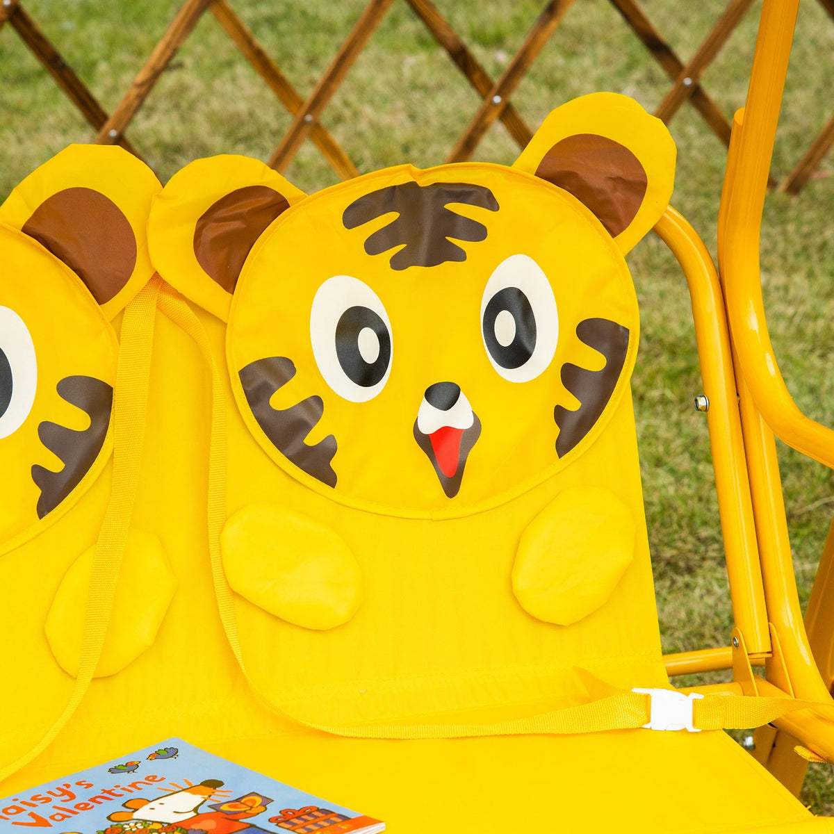 Children'S Swing 2-Seater Hollywood Swing Sun Canopy Garden Swing Metal Yellow 110X74X113Cm