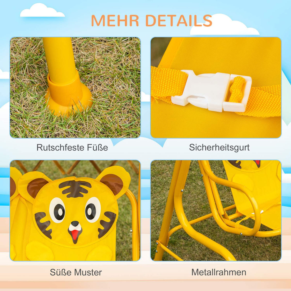Children'S Swing 2-Seater Hollywood Swing Sun Canopy Garden Swing Metal Yellow 110X74X113Cm