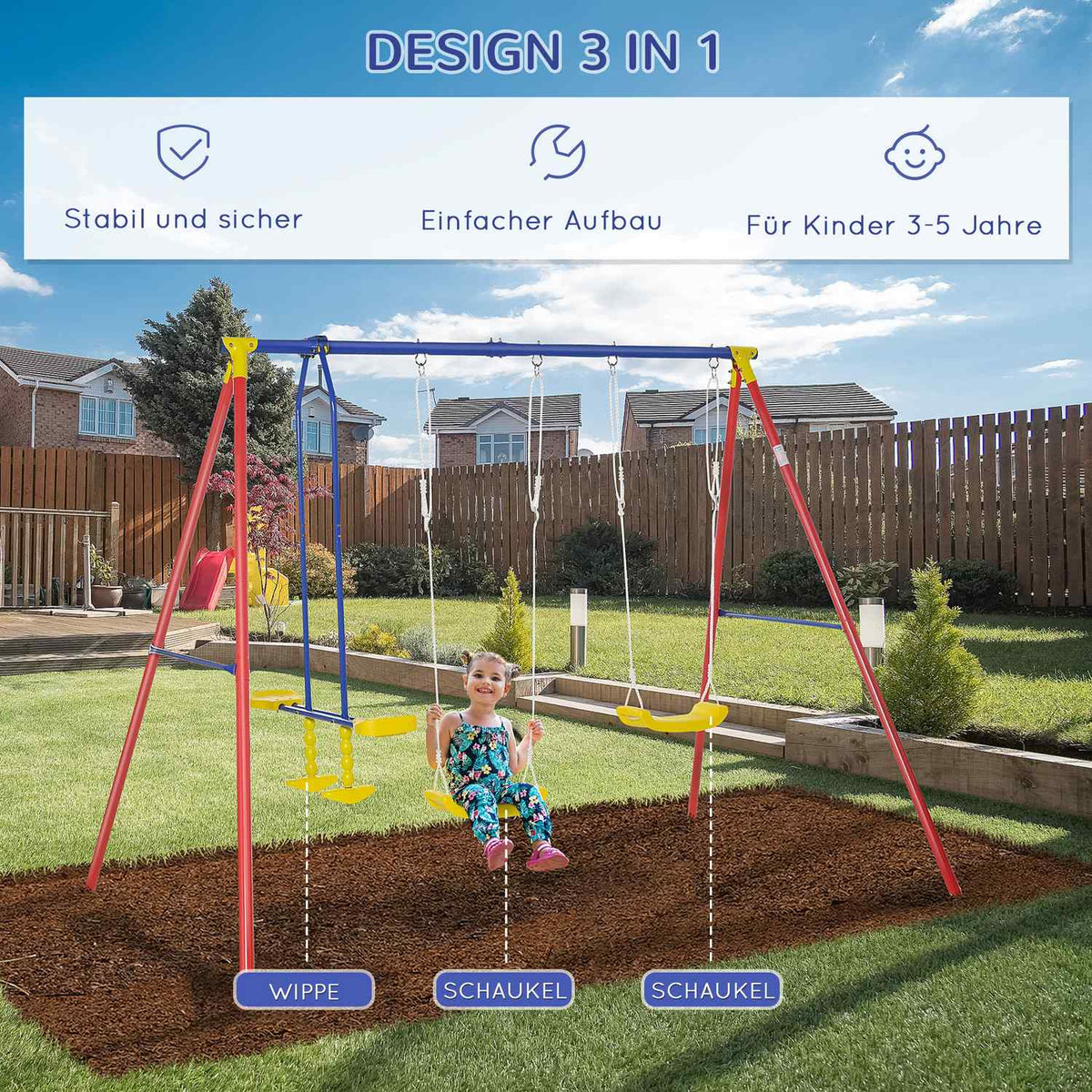 Children'S Swing 2 Swings Rocker Height Adjustable 3-5 Years 290X180X196Cm