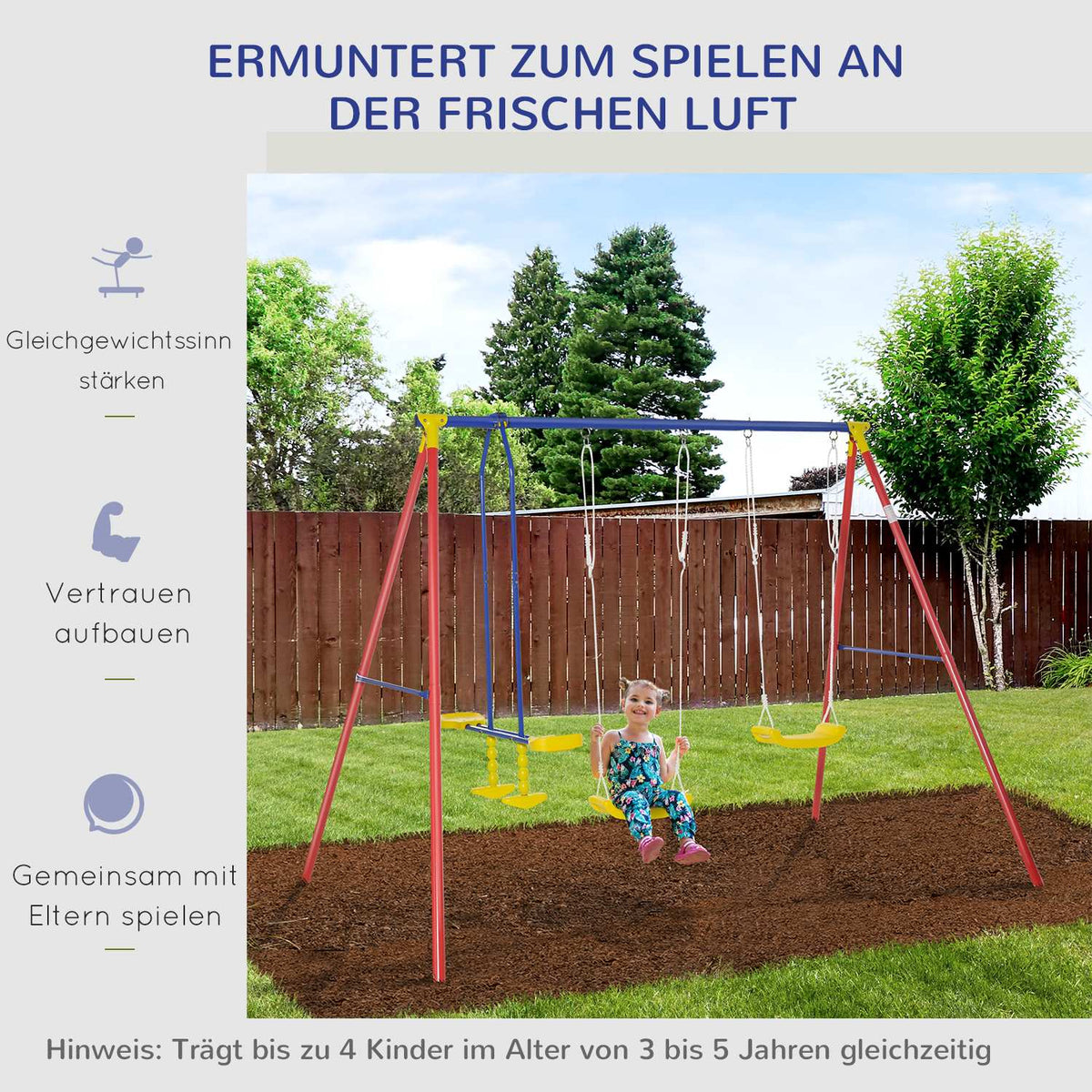 Children'S Swing 2 Swings Rocker Height Adjustable 3-5 Years 290X180X196Cm