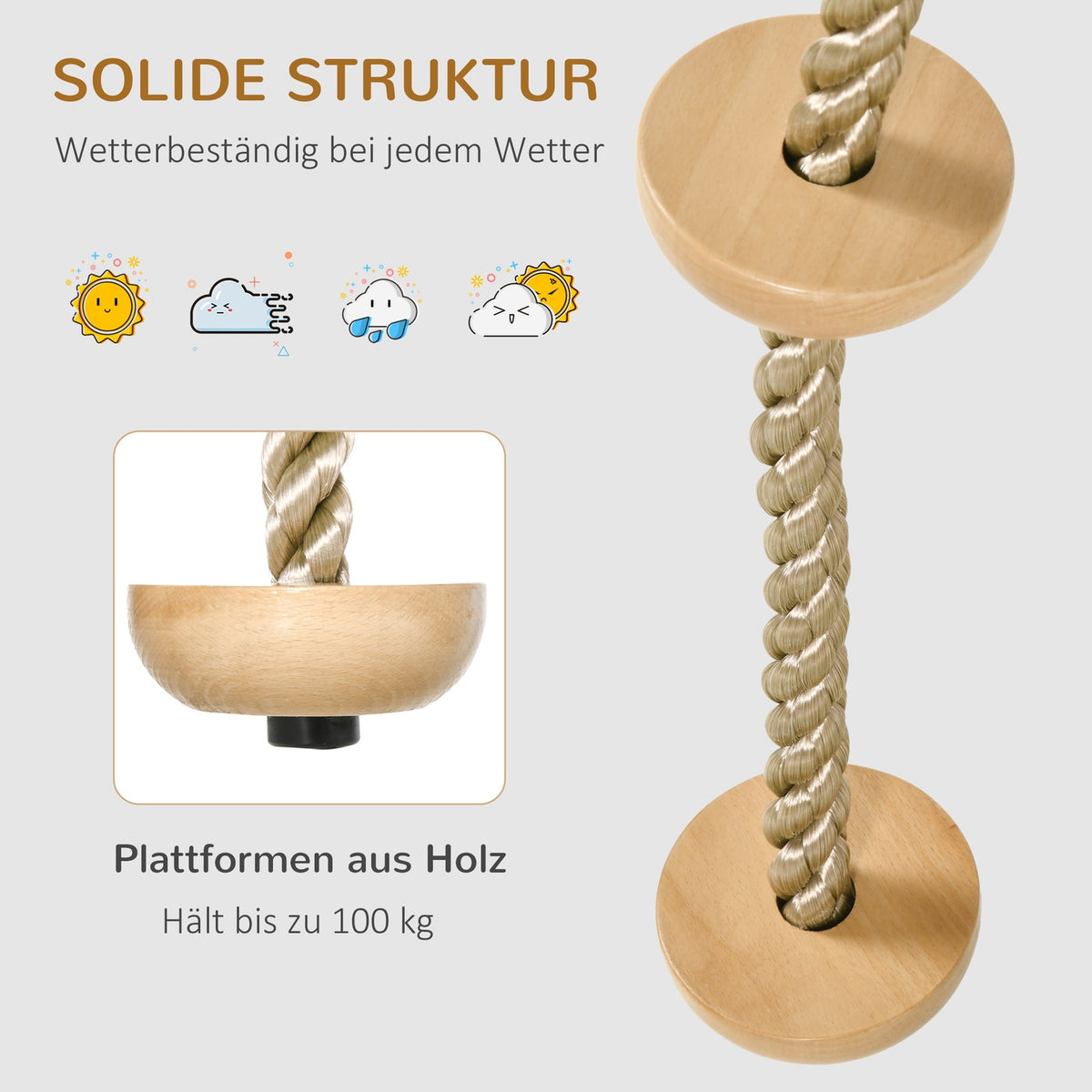 Children'S Swing Climbing Rope With Wooden Treads, 2 M Tree Climbing, Outdoor Game For 3-14 Years
