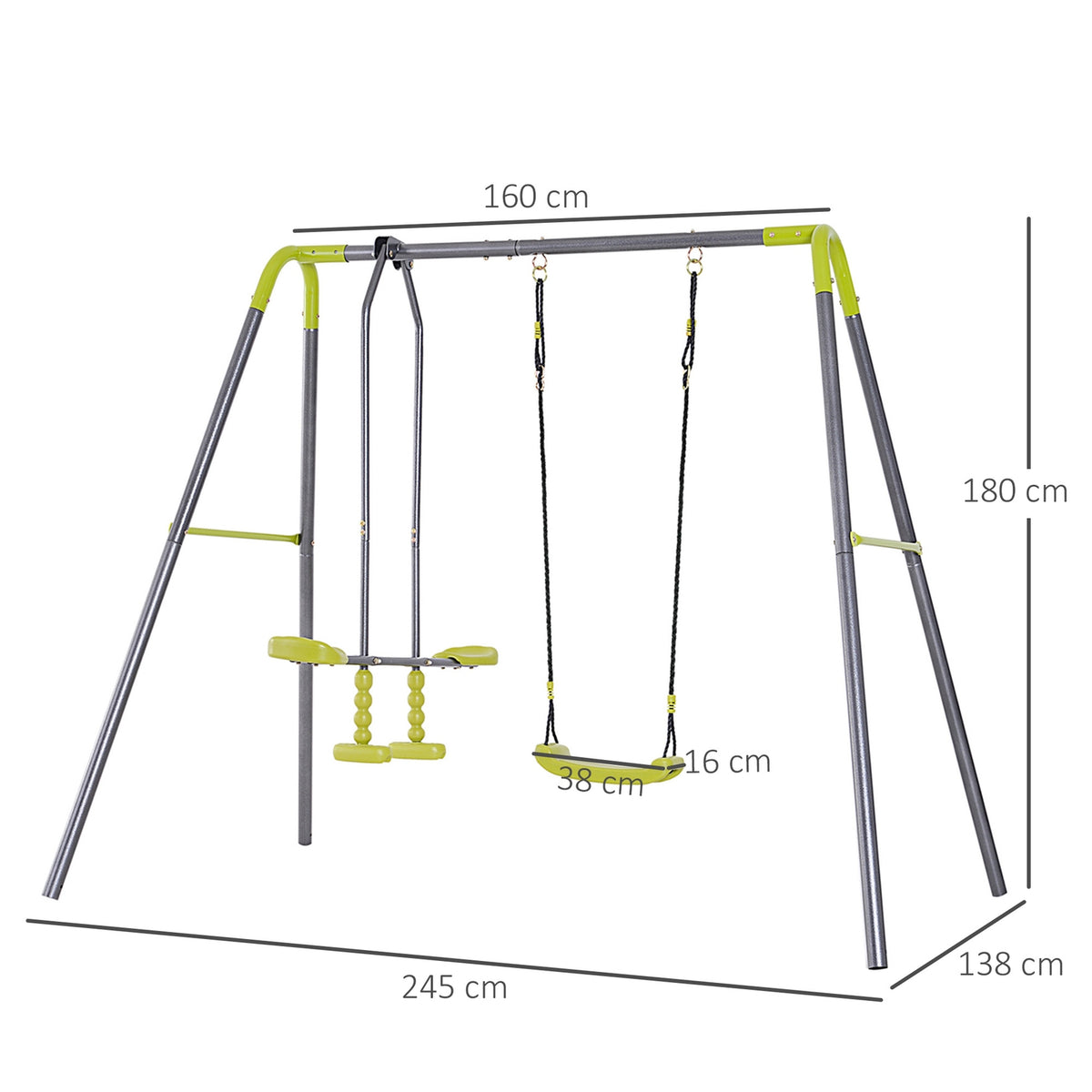 Children'S Swing, Double Swing With Metal Frame And Rocker, For 3-10 Years, Up To 3 Children, Garden Swing