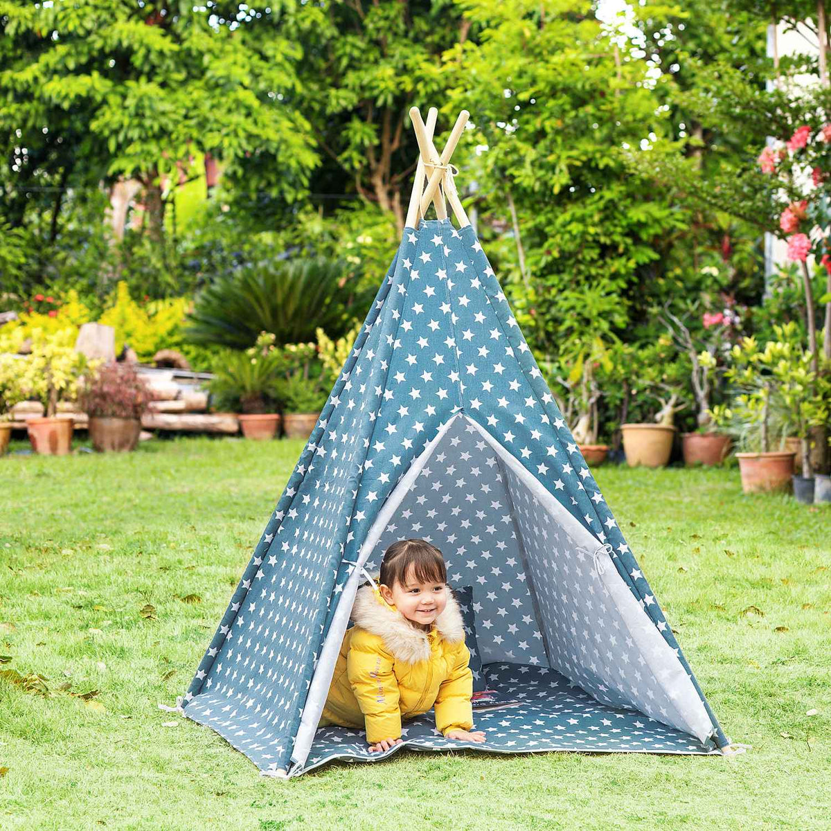 Children'S Tent Tipi Indoor Outdoor Foldable Children'S Room Blue 120X120X155Cm