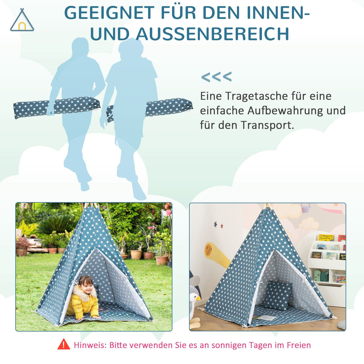 Children'S Tent Tipi Indoor Outdoor Foldable Children'S Room Blue 120X120X155Cm