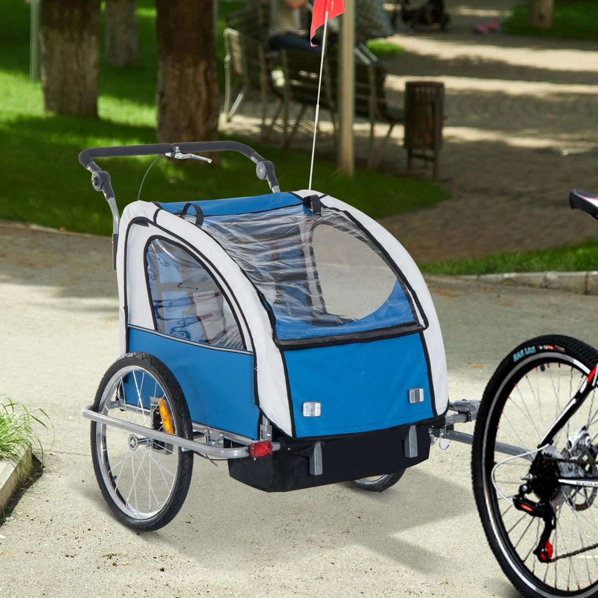 Children'S Trailer Bicycle Trailer Flag, Rain Cover, Breathable, Oxford Fabric, Blue, 155X88X108Cm