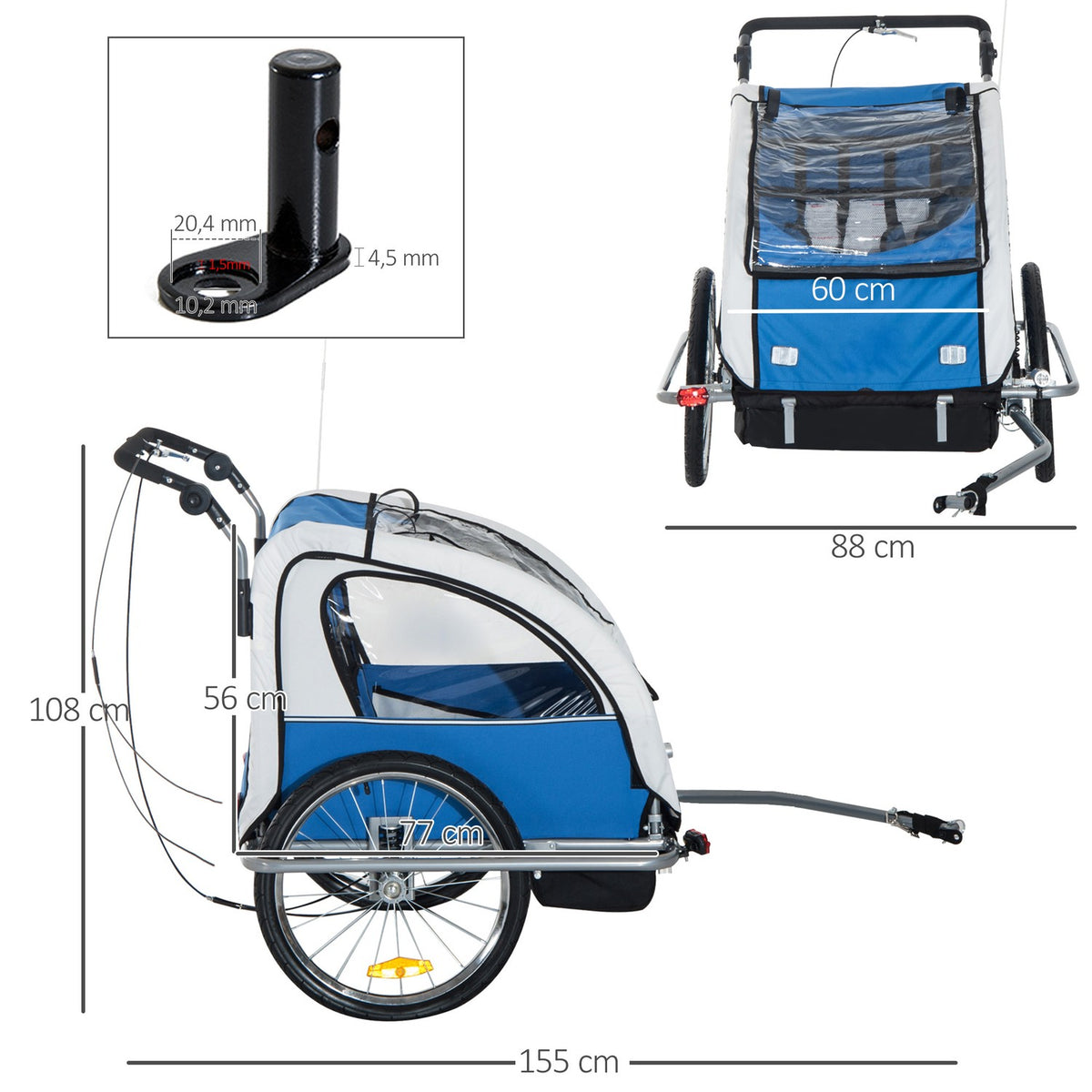 Children'S Trailer Bicycle Trailer Flag, Rain Cover, Breathable, Oxford Fabric, Blue, 155X88X108Cm