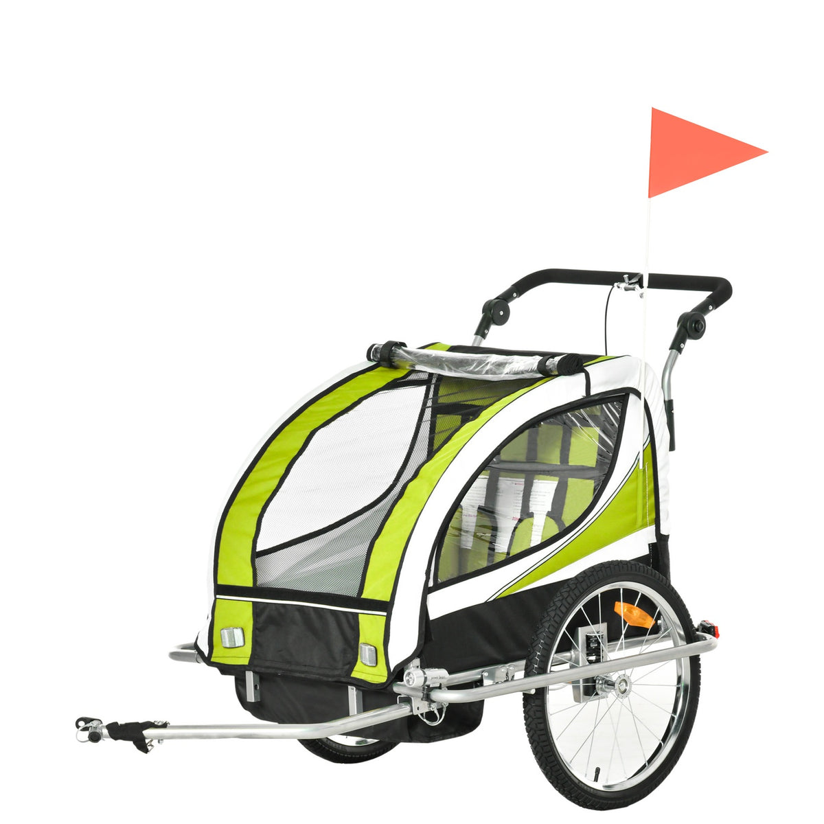 Children'S Trailer Children'S Trailer Bicycle Trailer For 2 Children With Rain Cover Breathable Green + Black 155 X 88 X 108 Cm