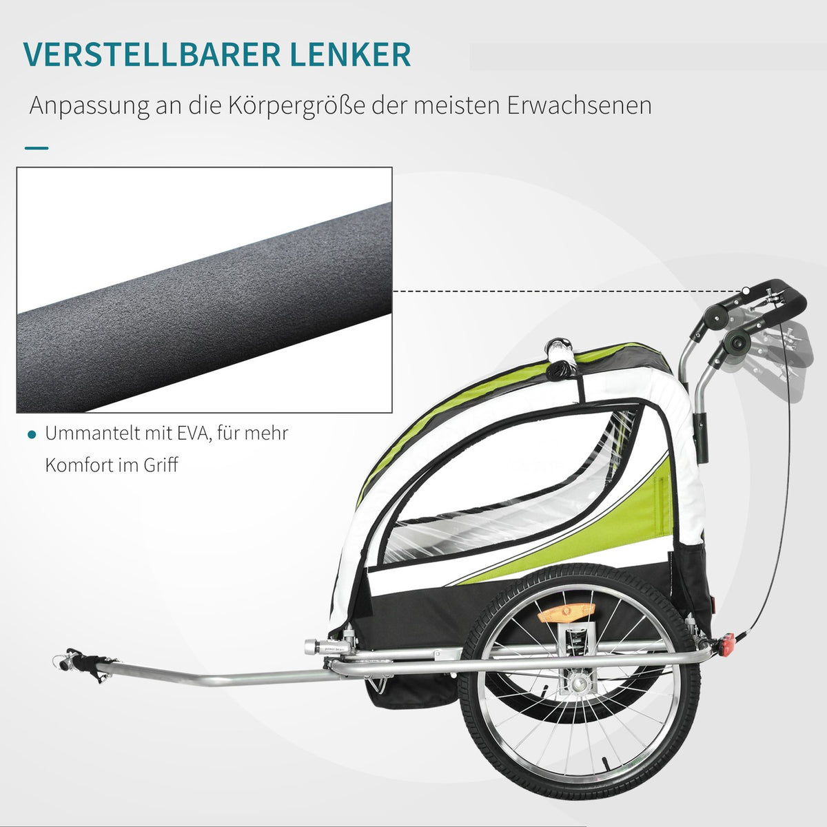 Children'S Trailer Children'S Trailer Bicycle Trailer For 2 Children With Rain Cover Breathable Green + Black 155 X 88 X 108 Cm