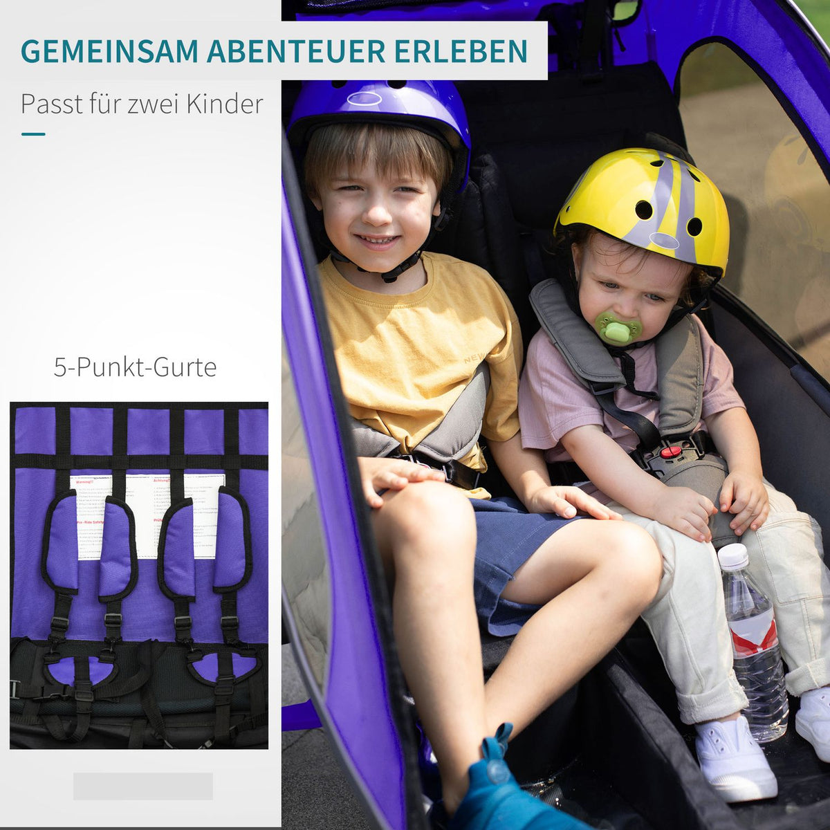 Children'S Trailer Children'S Trailer Bicycle Trailer For 2 Children With Rain Cover Breathable Purple + Black 155 X 88 X 108 Cm