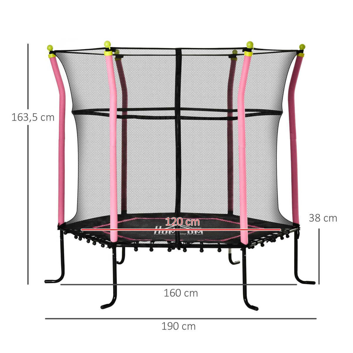 Children'S Trampoline 5.3Ft Garden Trampoline With Safety Net & Edge Cover, Rubber Rope, 163.5H Cm, Up To 60 Kg