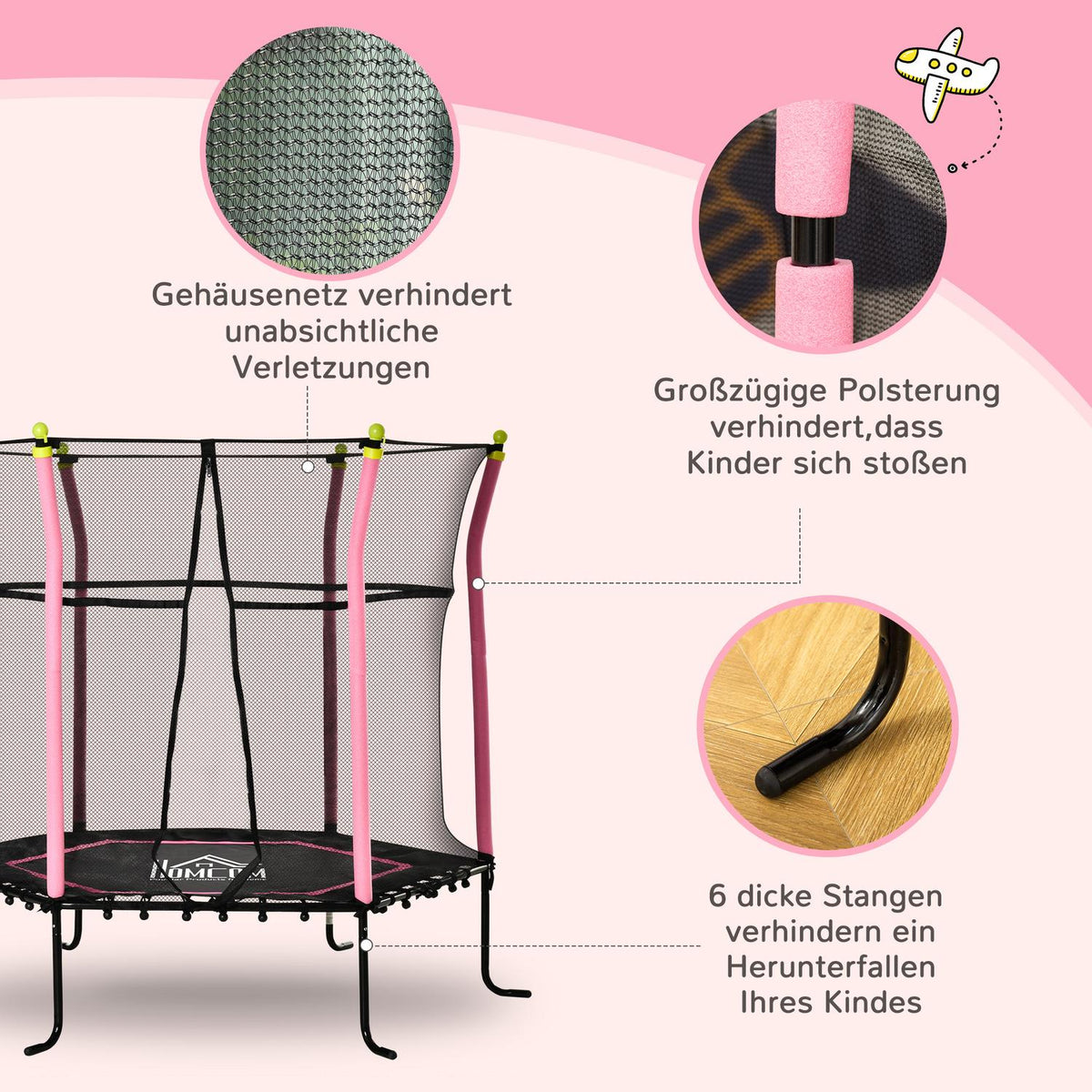 Children'S Trampoline 5.3Ft Garden Trampoline With Safety Net & Edge Cover, Rubber Rope, 163.5H Cm, Up To 60 Kg