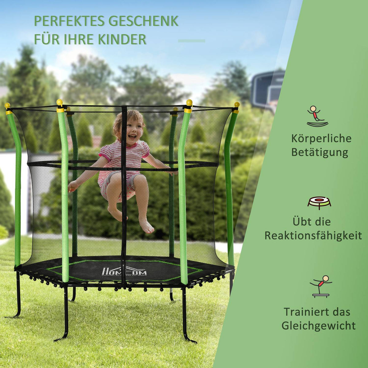 Children'S Trampoline 5.3Ft Garden Trampoline With Safety Net & Net Cover, Rubber Rope, Steel, 163.5H Cm, Up To 60 Kg