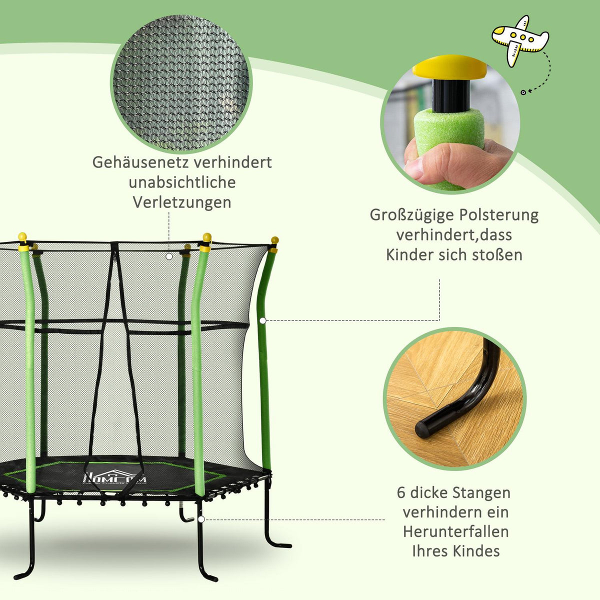 Children'S Trampoline 5.3Ft Garden Trampoline With Safety Net & Net Cover, Rubber Rope, Steel, 163.5H Cm, Up To 60 Kg