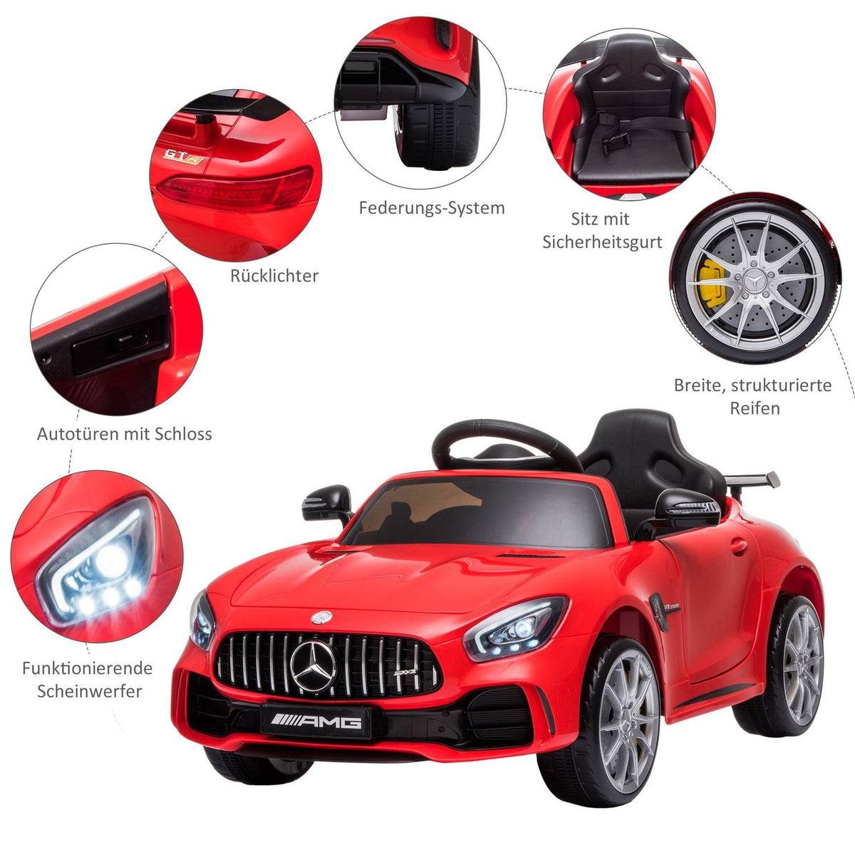 Children'S Vehicle Gtr Electric Car With Music (Mp3/Usb), Light & Remote Control, 3-5 Years, Pp & Metal, Red, 105X58X45Cm