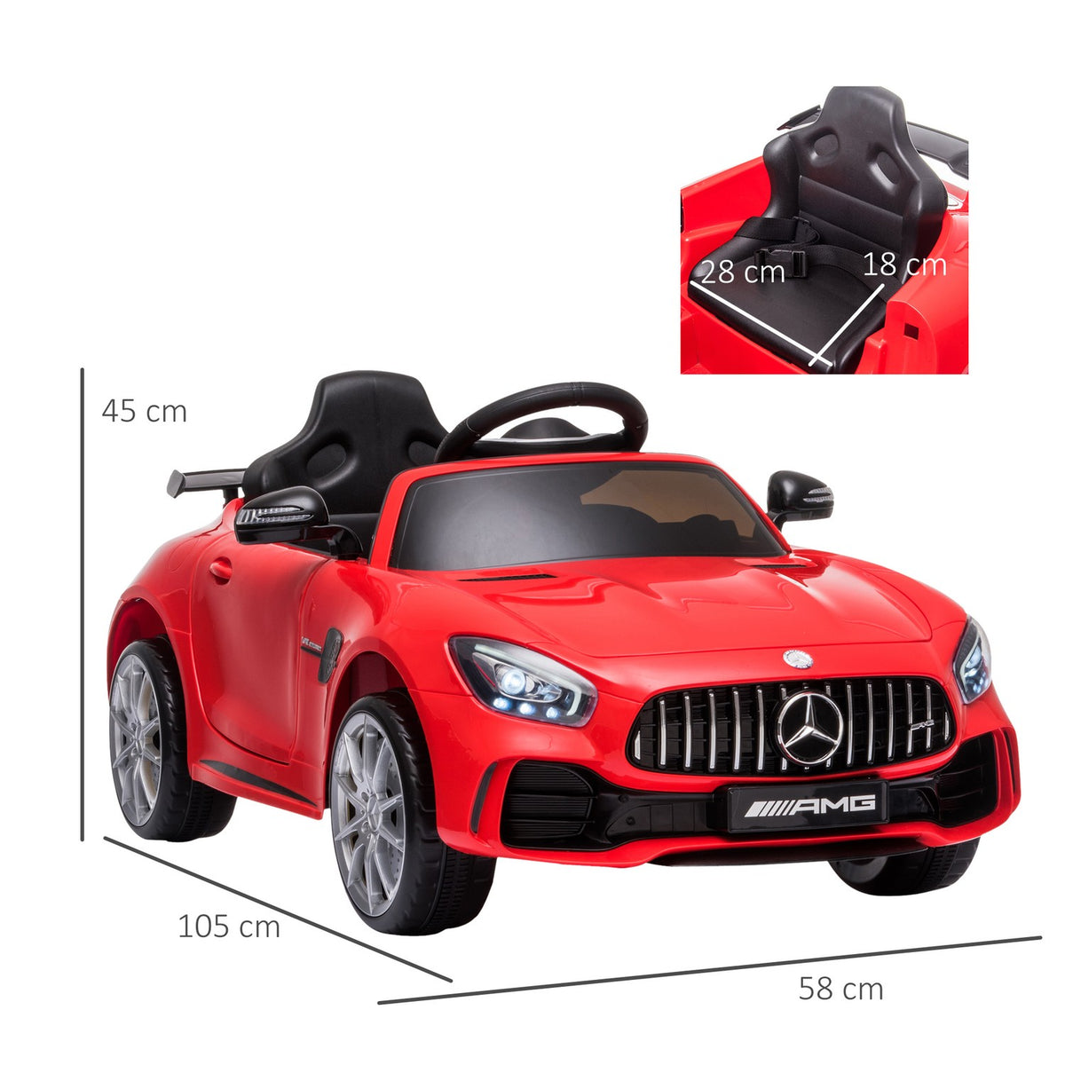 Children'S Vehicle Gtr Electric Car With Music (Mp3/Usb), Light & Remote Control, 3-5 Years, Pp & Metal, Red, 105X58X45Cm