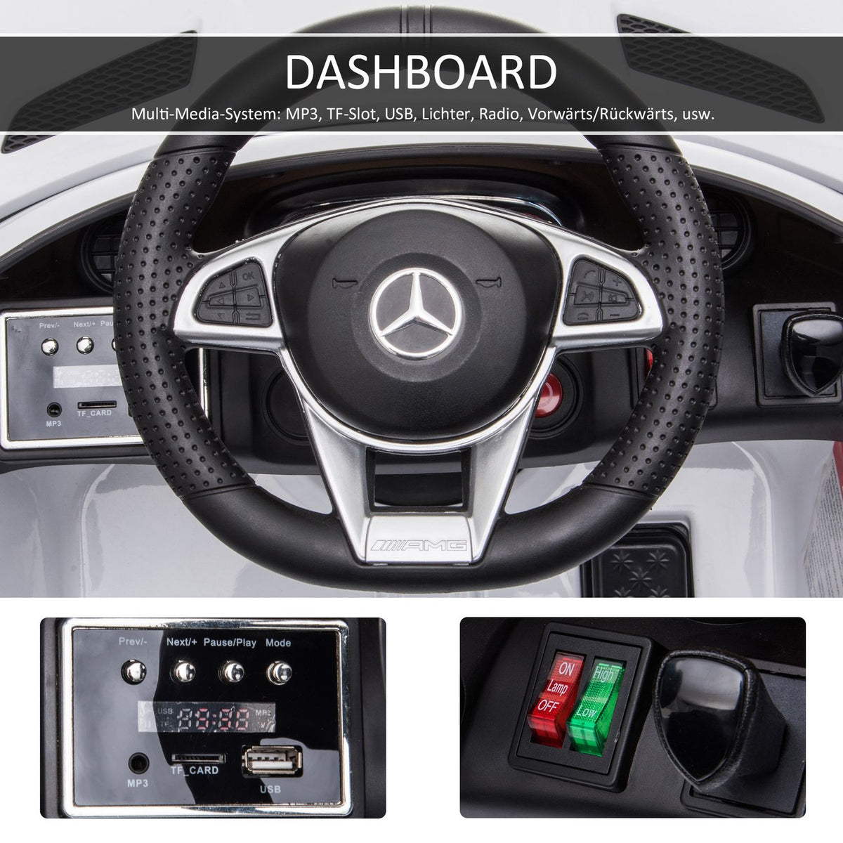 Children'S Vehicle Gtr Electric Car With Remote Control Music (Mp3/Usb) Light 3-5 Years Pp Metal White 105 X 58 X 45 Cm