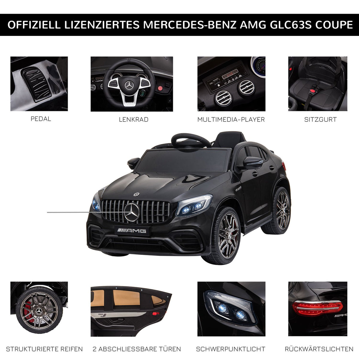 Children'S Vehicle Mercedes-Benz Amg Gla45 Licensed Electric Car With Remote Control 2 X 35W Motors Mp3 Seat Belt 37-60 Months Black