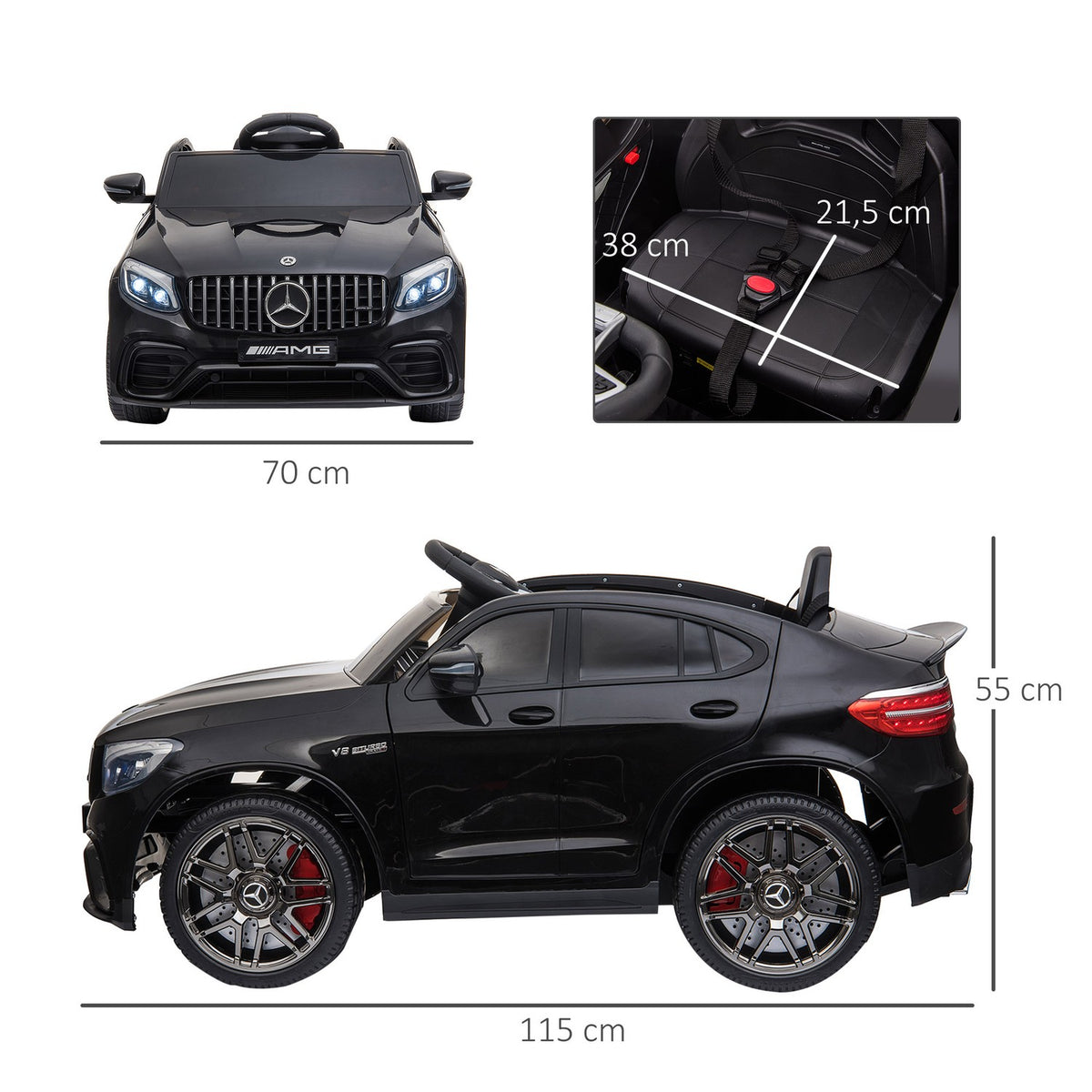 Children'S Vehicle Mercedes-Benz Amg Gla45 Licensed Electric Car With Remote Control 2 X 35W Motors Mp3 Seat Belt 37-60 Months Black