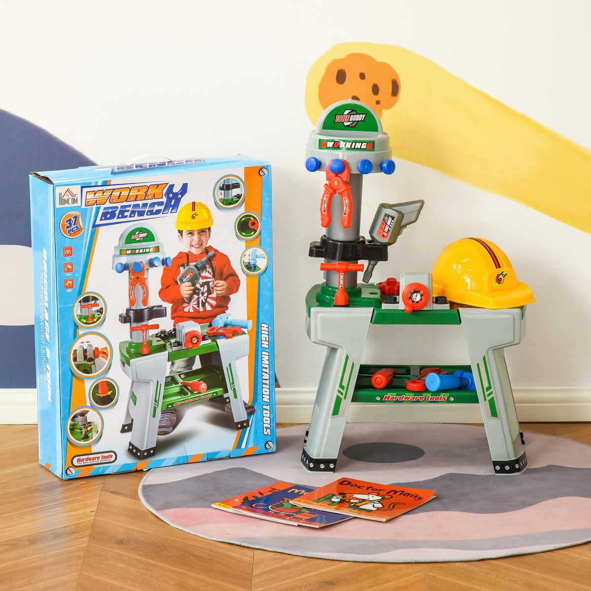 Children'S Workbench With Tool Work Table, 37 Accessories, Role Play Toy, From 3 Years, 44X26X71Cm