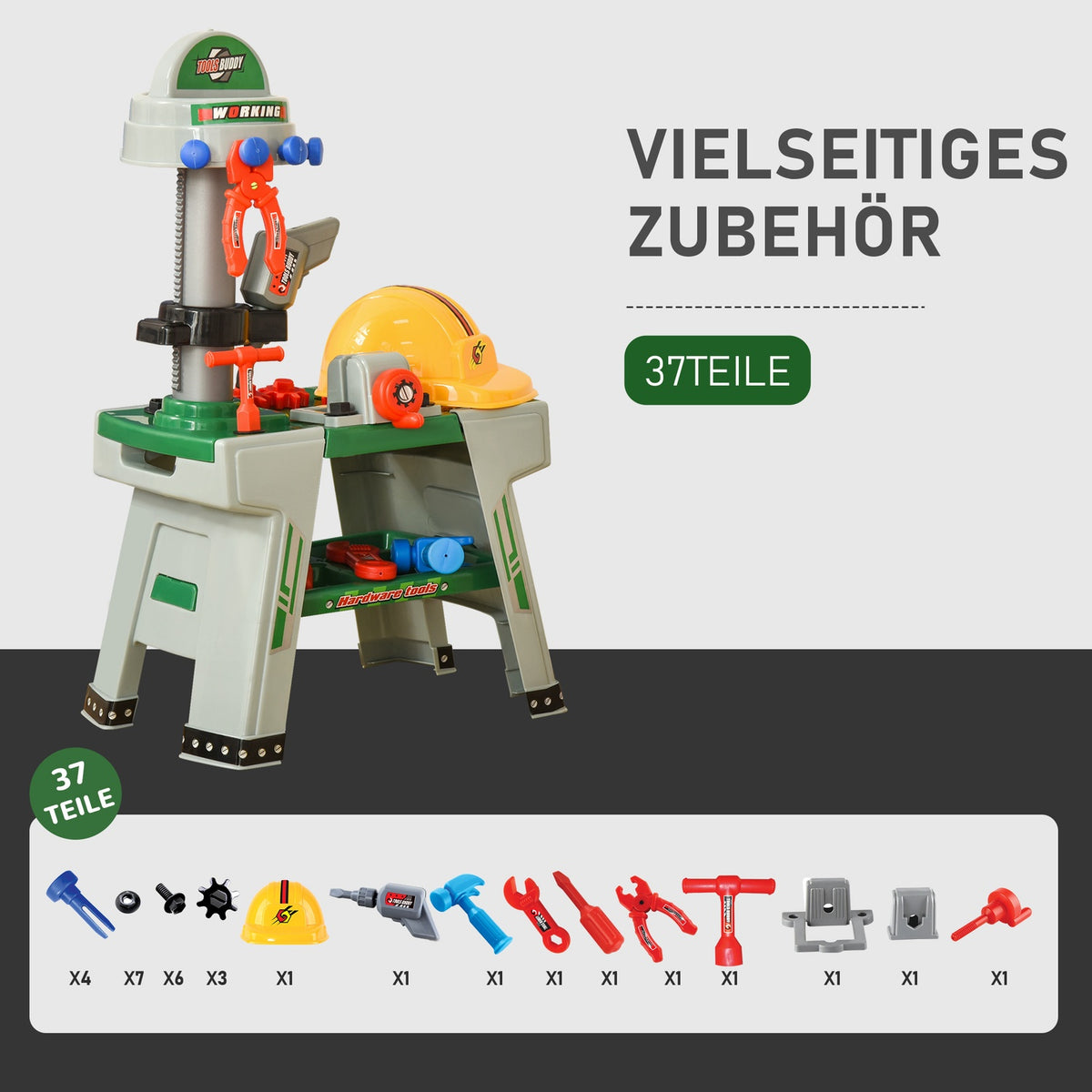 Children'S Workbench With Tool Work Table, 37 Accessories, Role Play Toy, From 3 Years, 44X26X71Cm