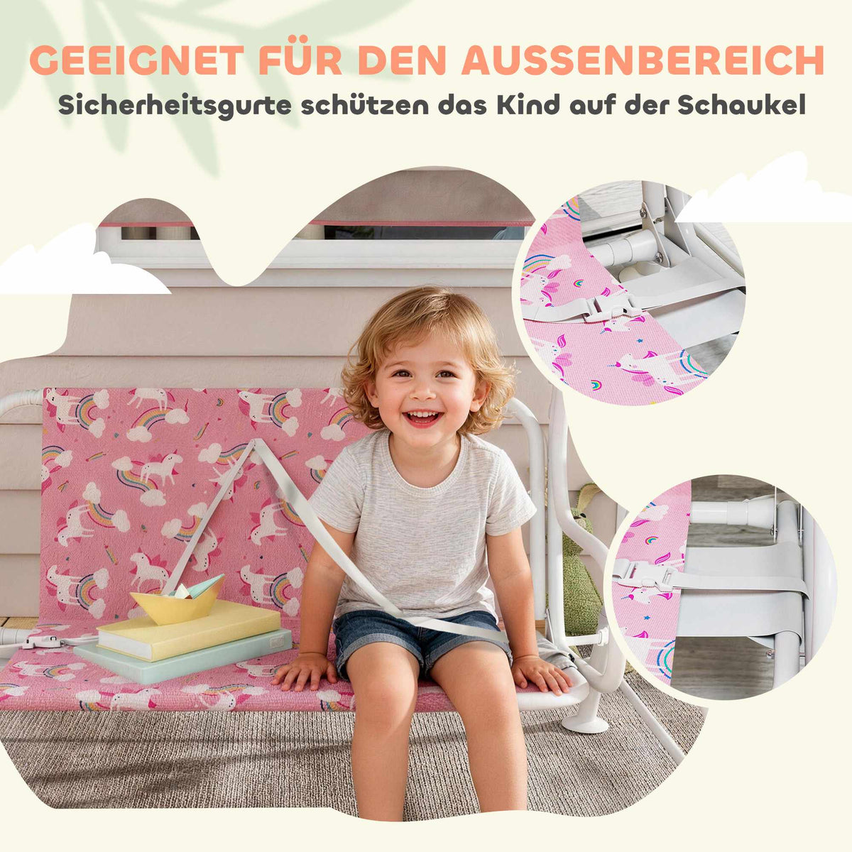 Children's 2-Seater Swing with Adjustable Canopy, Pink