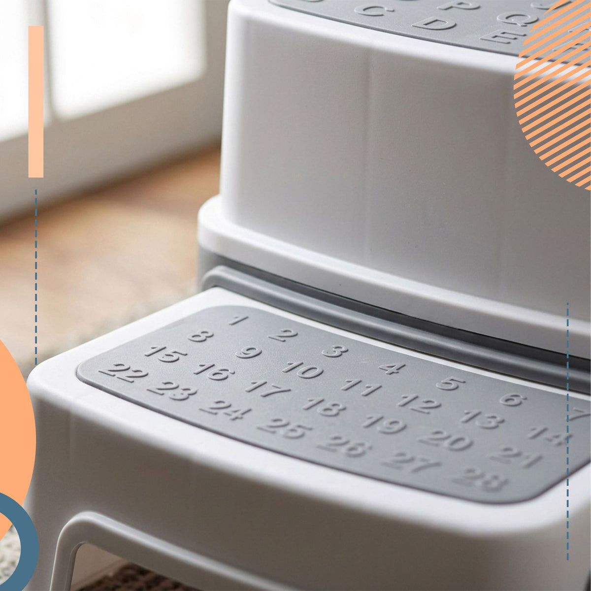 Children's 2-Step Stool, Non-Slip, Grey/White