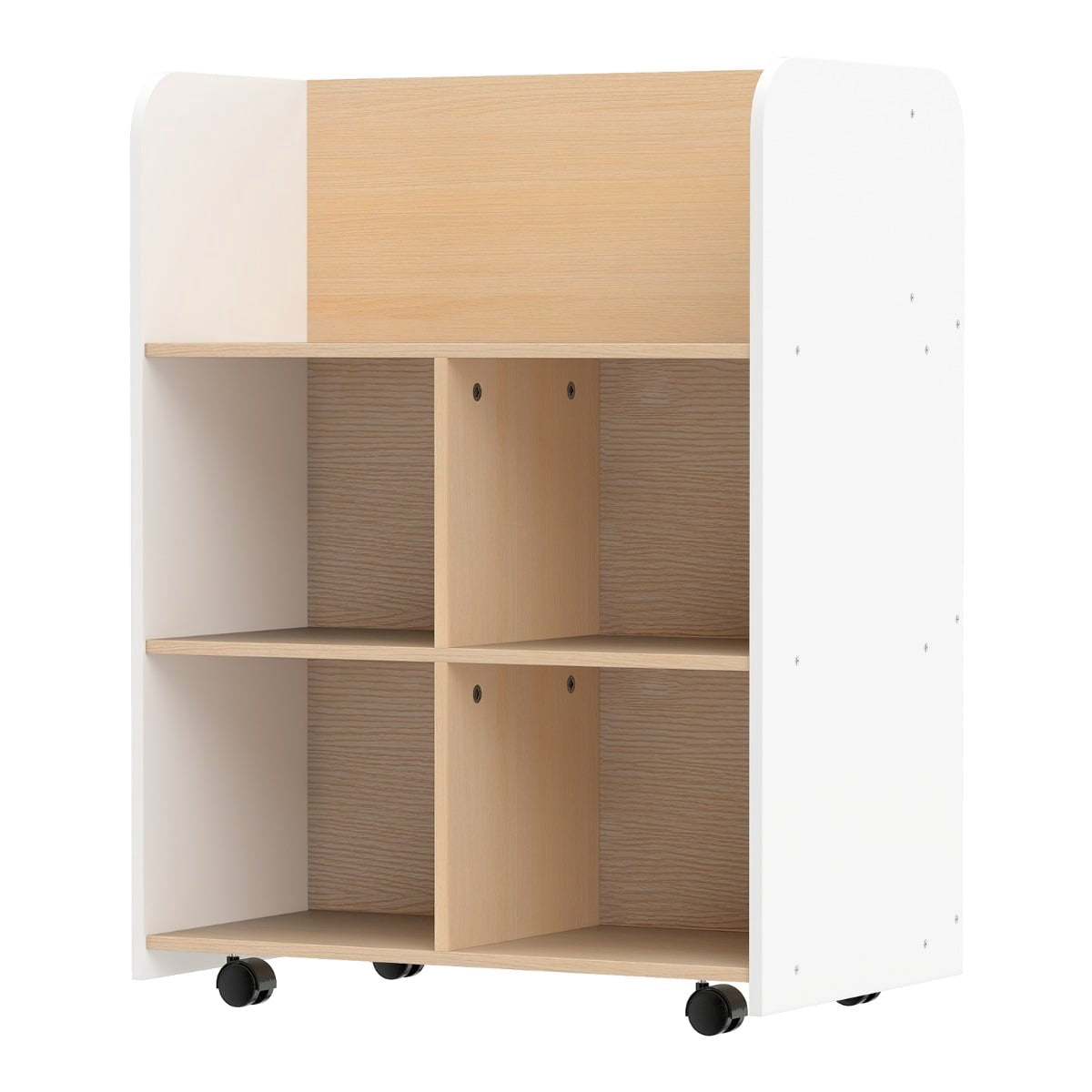 Children's 3-Tier Bookshelf with Wheels, Dual-Sided Display