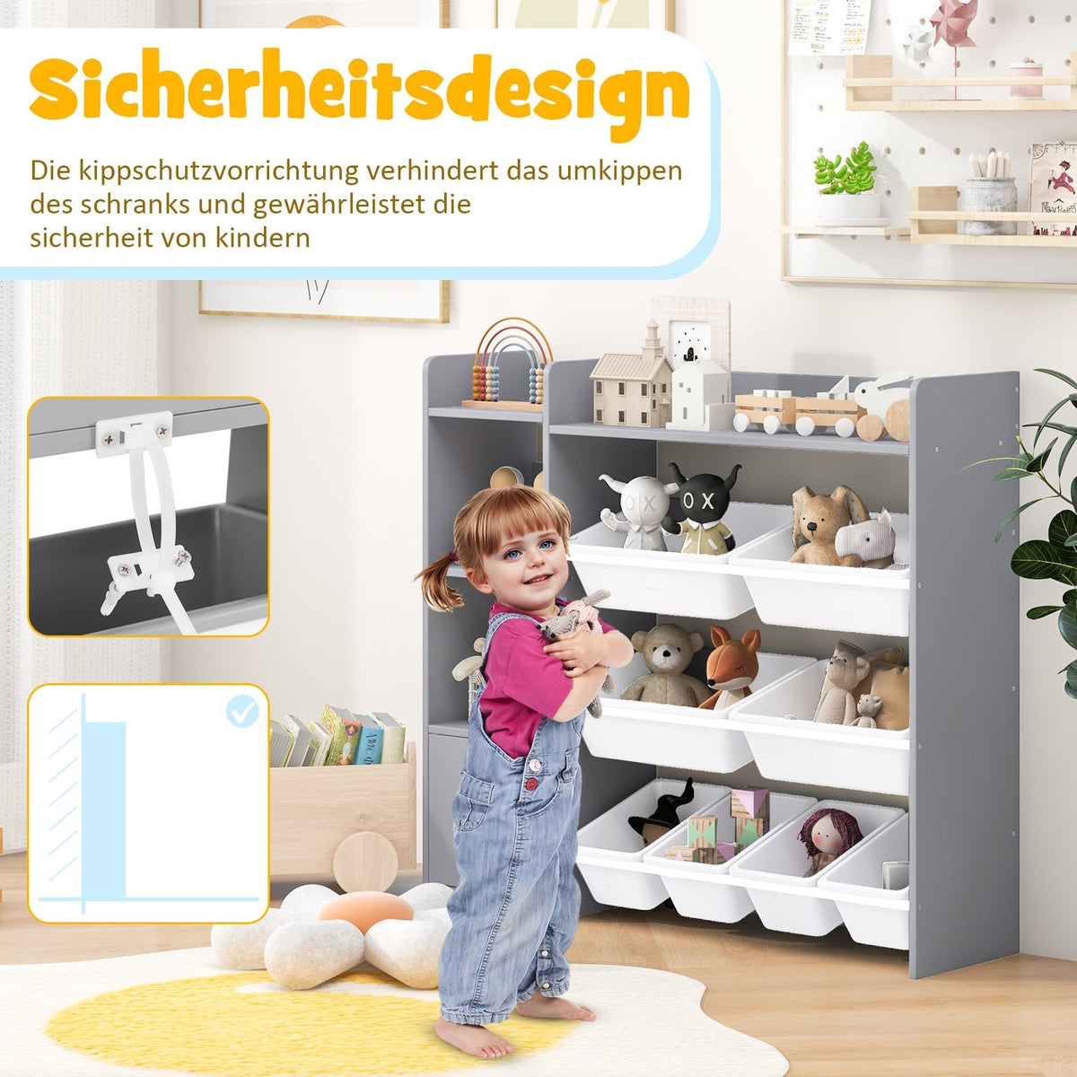 Children's 4-Tier Toy Organizer with 8 Bins, 2 Shelves